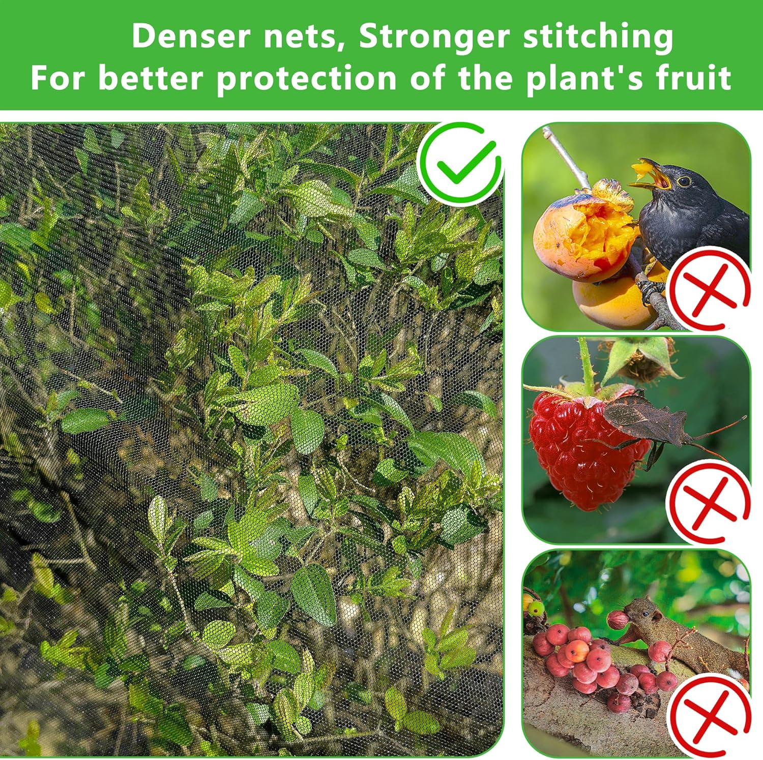 2 Pcs Black Large Fruit Tree Netting with Zipper and Drawstring, 5.3 X 5.3 Ft Breathable Mesh Garden Bird Netting Plant Cover, Insect Bird Barrier Net Mesh for Protect Plants from Squirrel Bugs image number 1