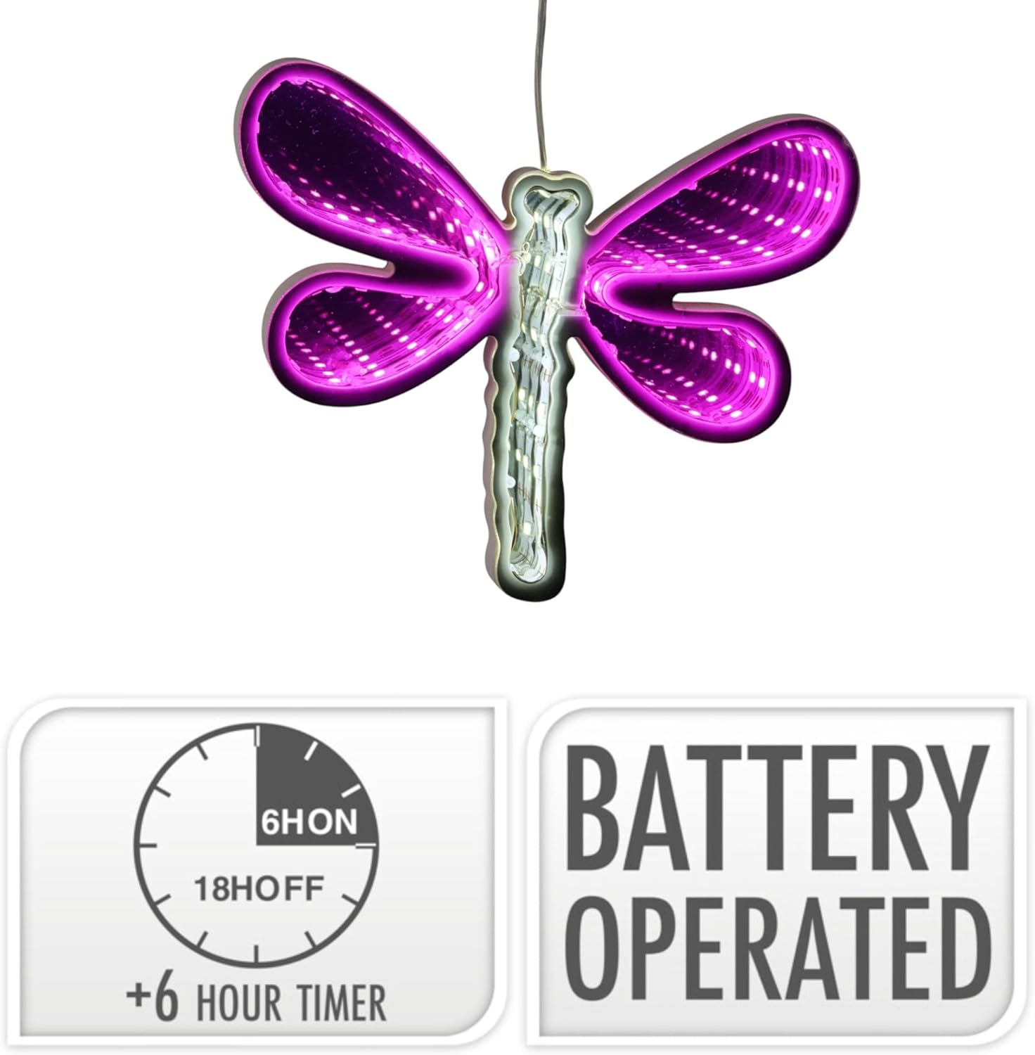 MIJOMA Mirror Figures Infinity LED - Battery Operated with 6 Hour Timer, Decorative Mirror Light with Endless Effect for Window Areas & Living Rooms (Dragonfly) image number 3