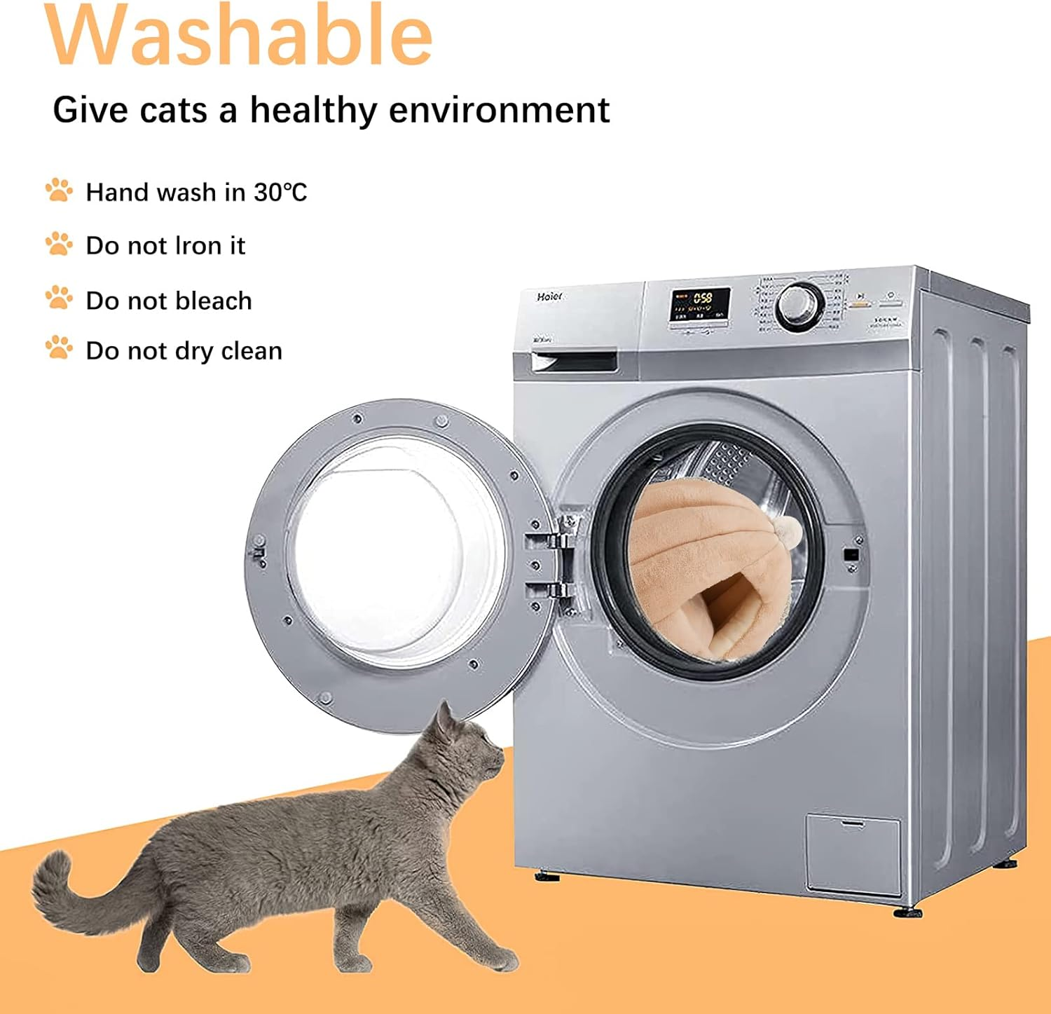 Galat&eacute;e Cat Cave Bed, Washable Cat Cushion Bed with Non-Slip Base, Pet Bed with Removable Washable Inner Cushion, Soft and Cosy Plush Cat Igloo (M, Blue) image number 1