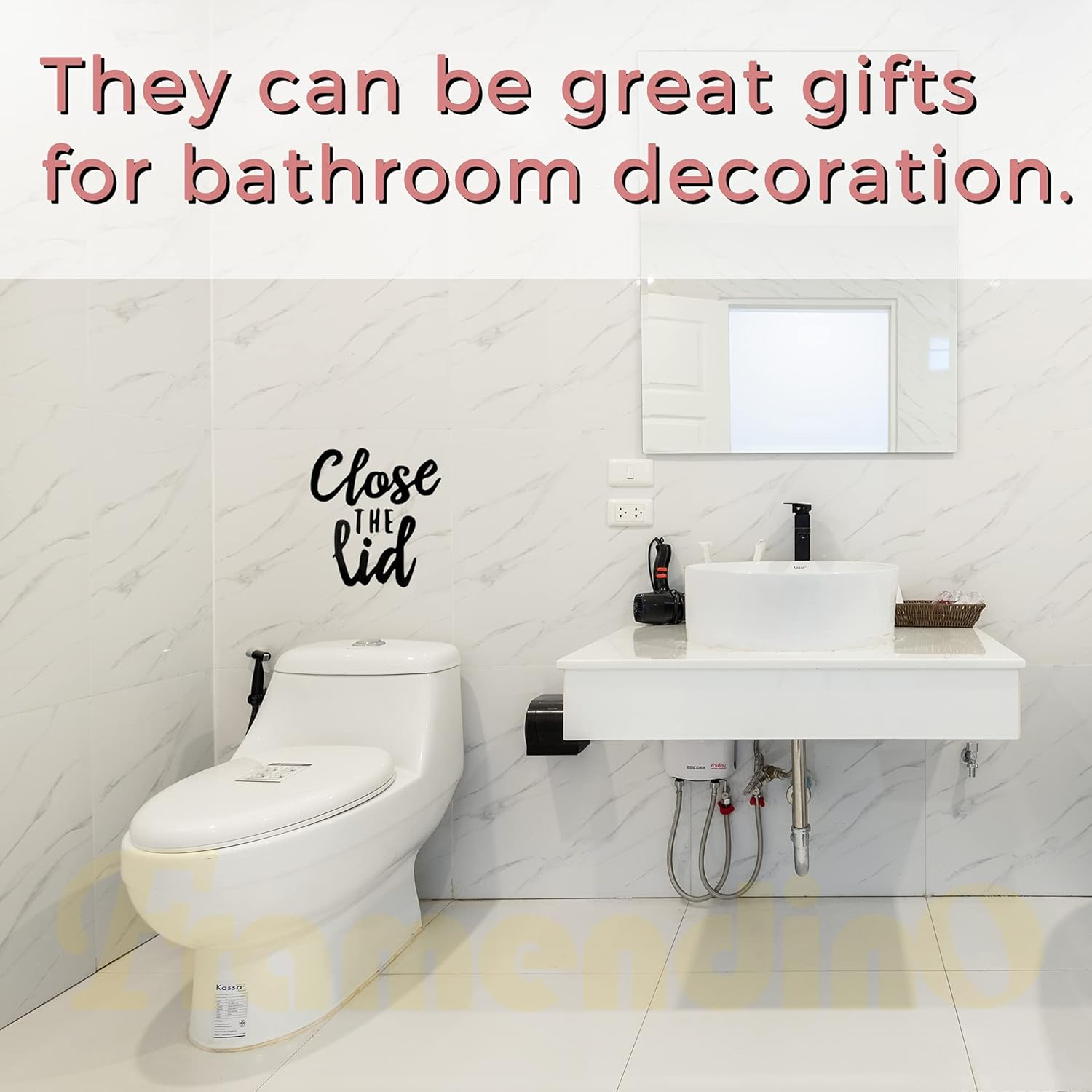 Framendino, 2 Pack DIY Bathroom Toilet Seat Sticker Decal Funny Reminder Decoration Washroom