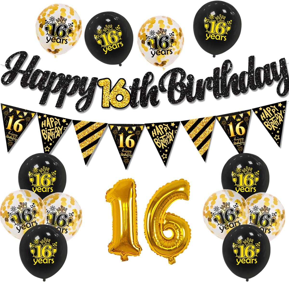 Buziba Happy 80Th Birthday Banner Black Gold Birthday Decorations Backdrop 80 Years Birthday Balloons Party Supplies Photography Background for Men Women (80Th)