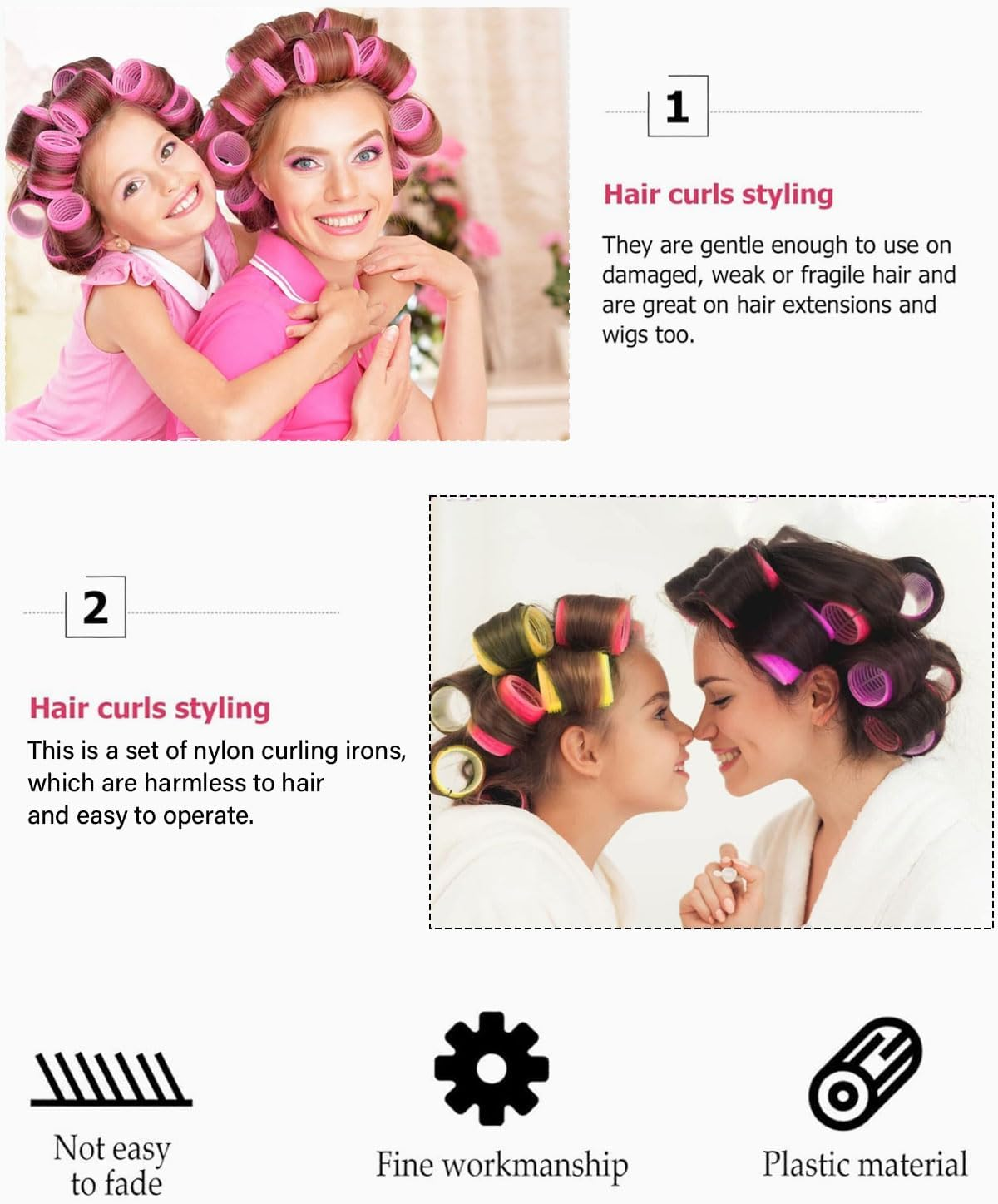 TPZORJX 37 Pieces Manual Hair Rollers Self Adhesive for Salon Hair Salon Rat Tail Comb DIY Curlers with Steel Needle Tip Combs (Rose) image number 4