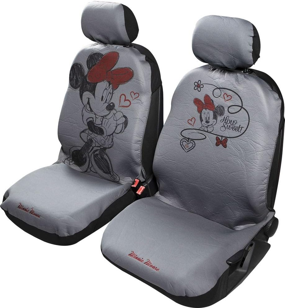 Tataway Pair Front Car Seat Covers Minnie Mouse Mickey Mouse Headrest Grey Red Airbag Compatible Universal for All Cars image number 4