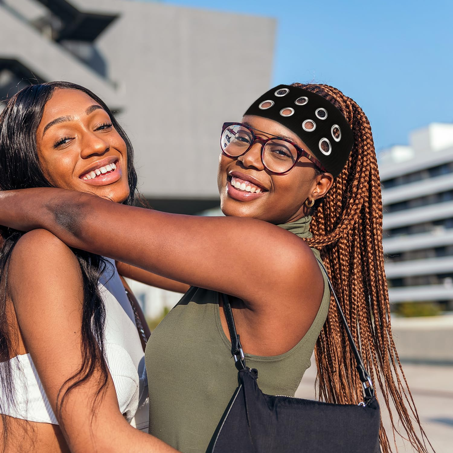 Black Hollow Knitted Headband, Metal Elastic Headband with Eyelets, Y2K Girls Women Punk Rock Wide Hair Accessories, Women'S Hairbands, Casual Hair Accessories image number 3