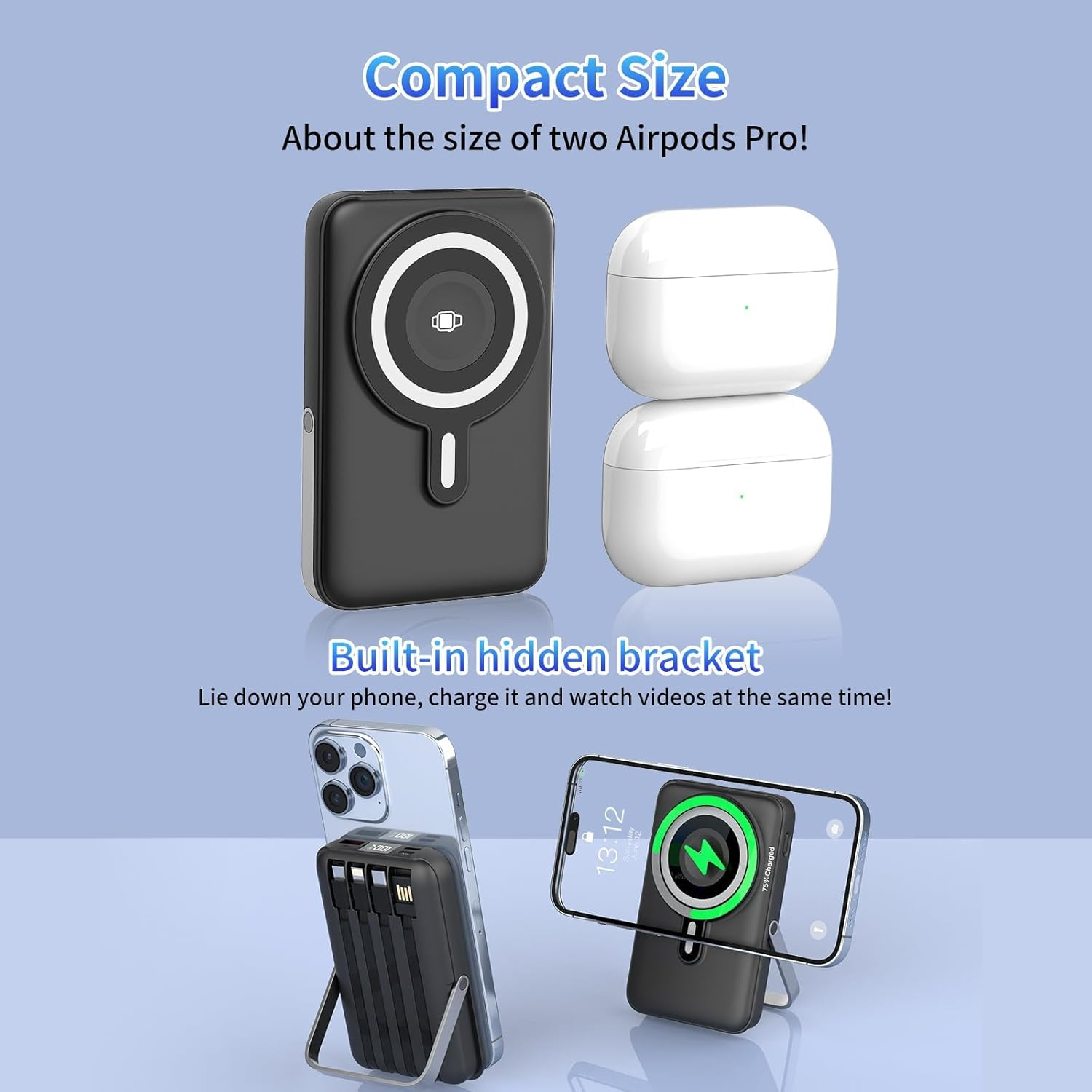 Power Bank 20000Mah, PD20W/22.5W Portable Charger, Magnetic Mobile Power Wireless Charger, Large Capacity Small Battery Pack Built in 4 Charging Cable, Powerbank for Iphone17/15/14/13 Series(White) image number 1