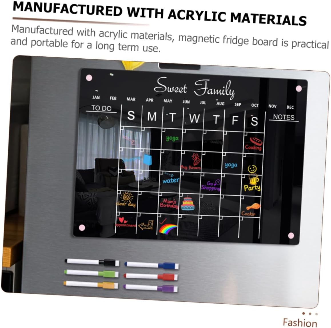 HAPINARY Black Acrylic Magnetic Board Fridge Dry Erase Schedule Planner Magnet Board for Wall Magnetic Message image number 1