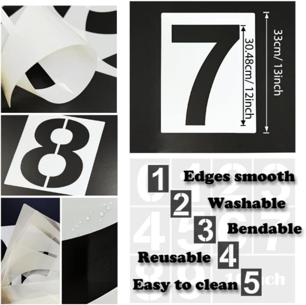 8Inch 0-9 Large Number Stencils Set,10Pcs Reusable Painting Number Templates, Curb Address Number Templates,For Mailbox Signs,Road Sign,Door,Cars,Trucks,Home, Window,Game,Etc.(8" Tall)