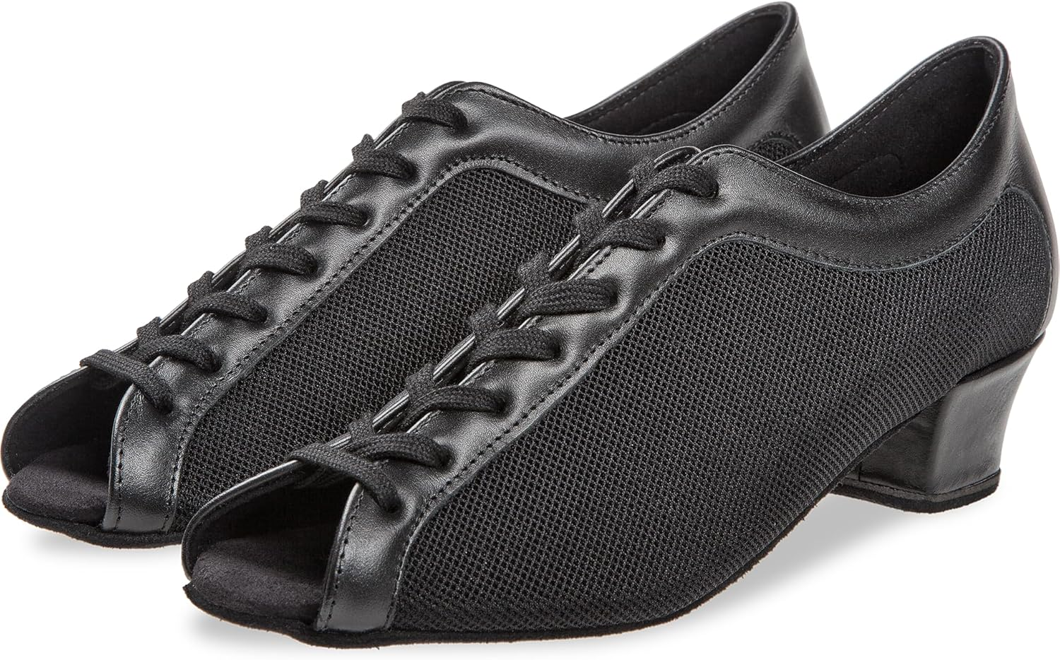 Diamant Women'S Trainer Dance Shoes 204-034-624 - Smooth Leather/Mesh Black - 3.7 Cm Block Heel - Made in Germany