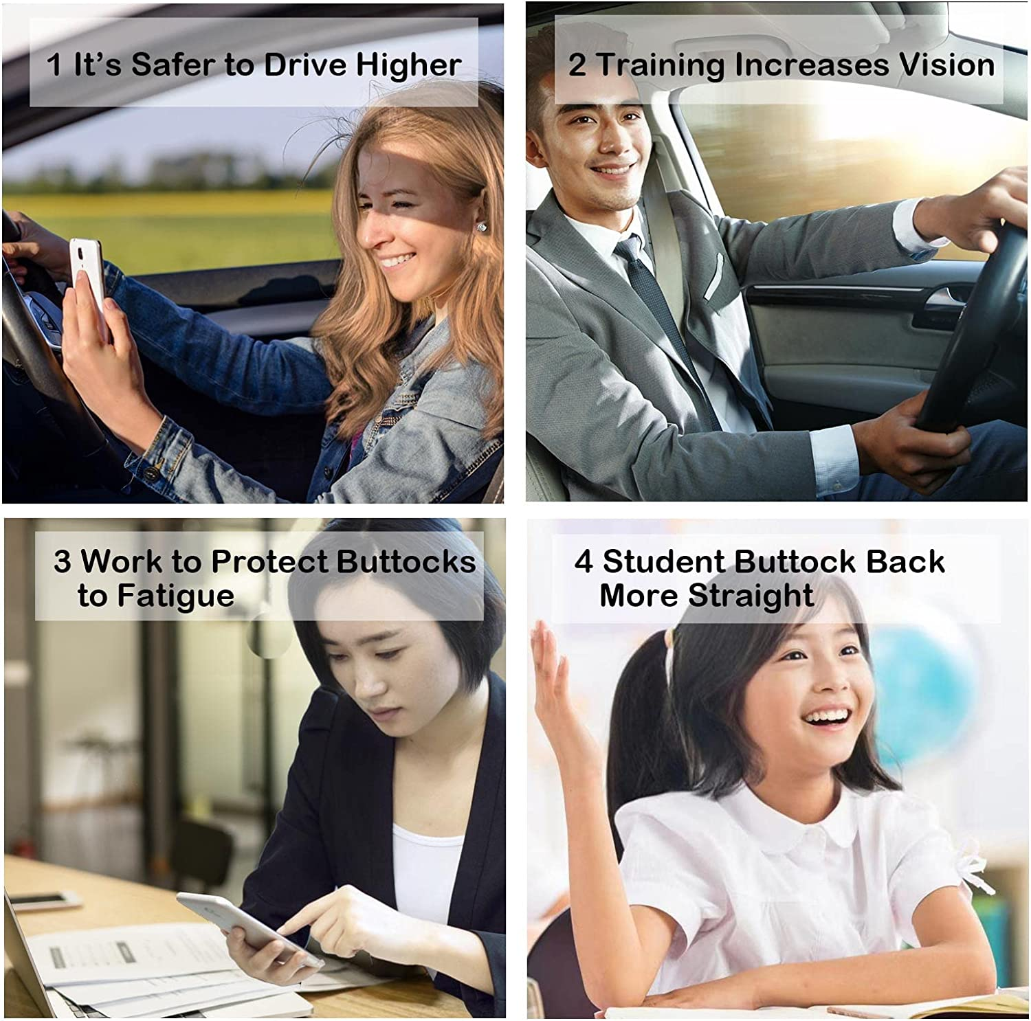 Car Booster Seat Cushion, Office Mat, Car Seat Pad Heightening Height Boost Mat Portable Breathable Mesh, Ideal for Car Office,Home