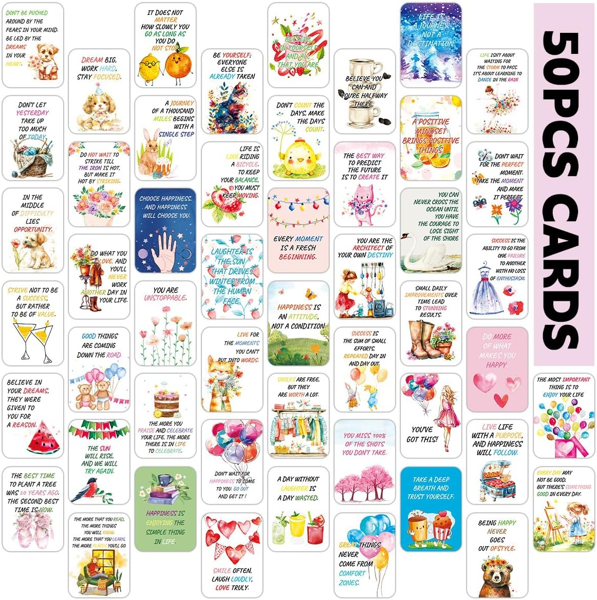50 Unique Inspirational Cards,Motivational Kindness Mini Note Cards with Encouragement Quotes, Appreciation, Gratitude, Positive Affirmations Cards for Employees, Coworkers, and Kids