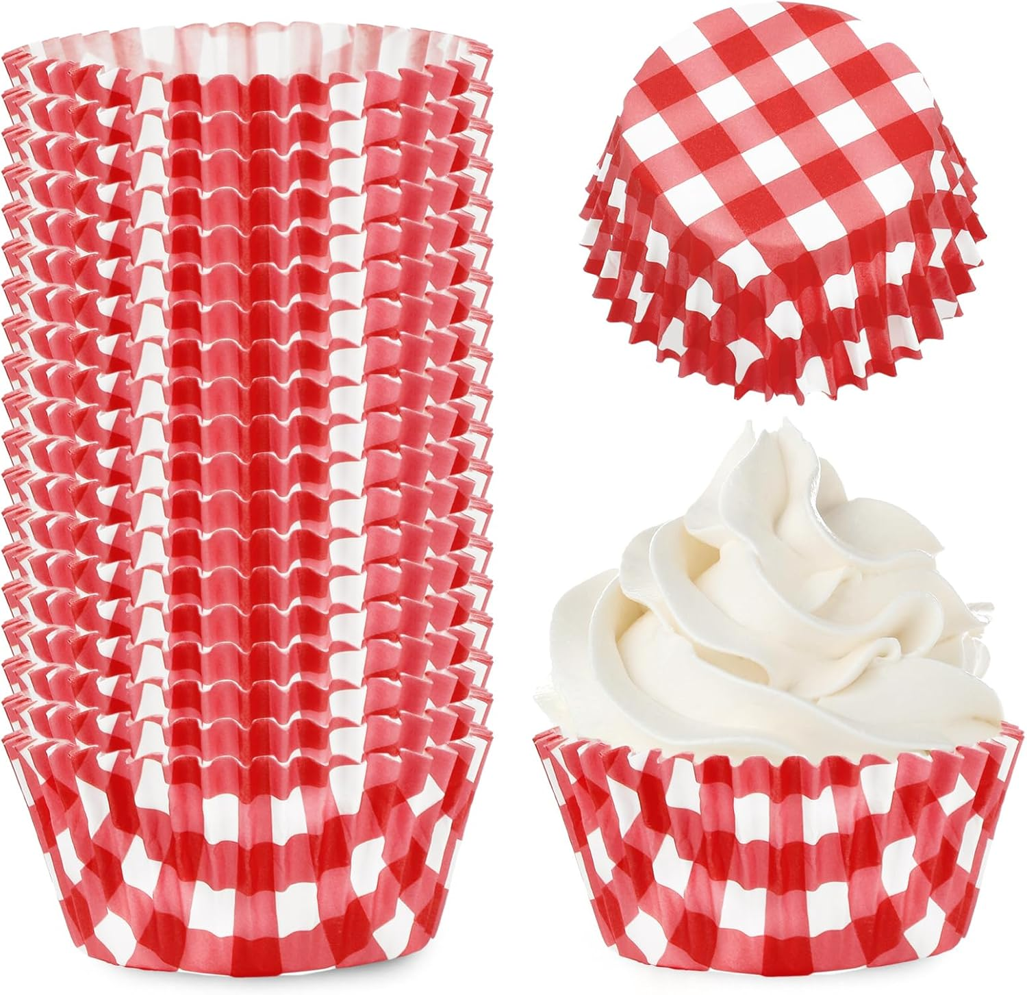 Whaline 300Pcs Red Plaid Cupcake Liner Checkered Baking Cup Muffin Liner Paper Cake Cup Storage Container for Christmas Wedding Party DIY Craft, 2X1.2 Inch image number 5