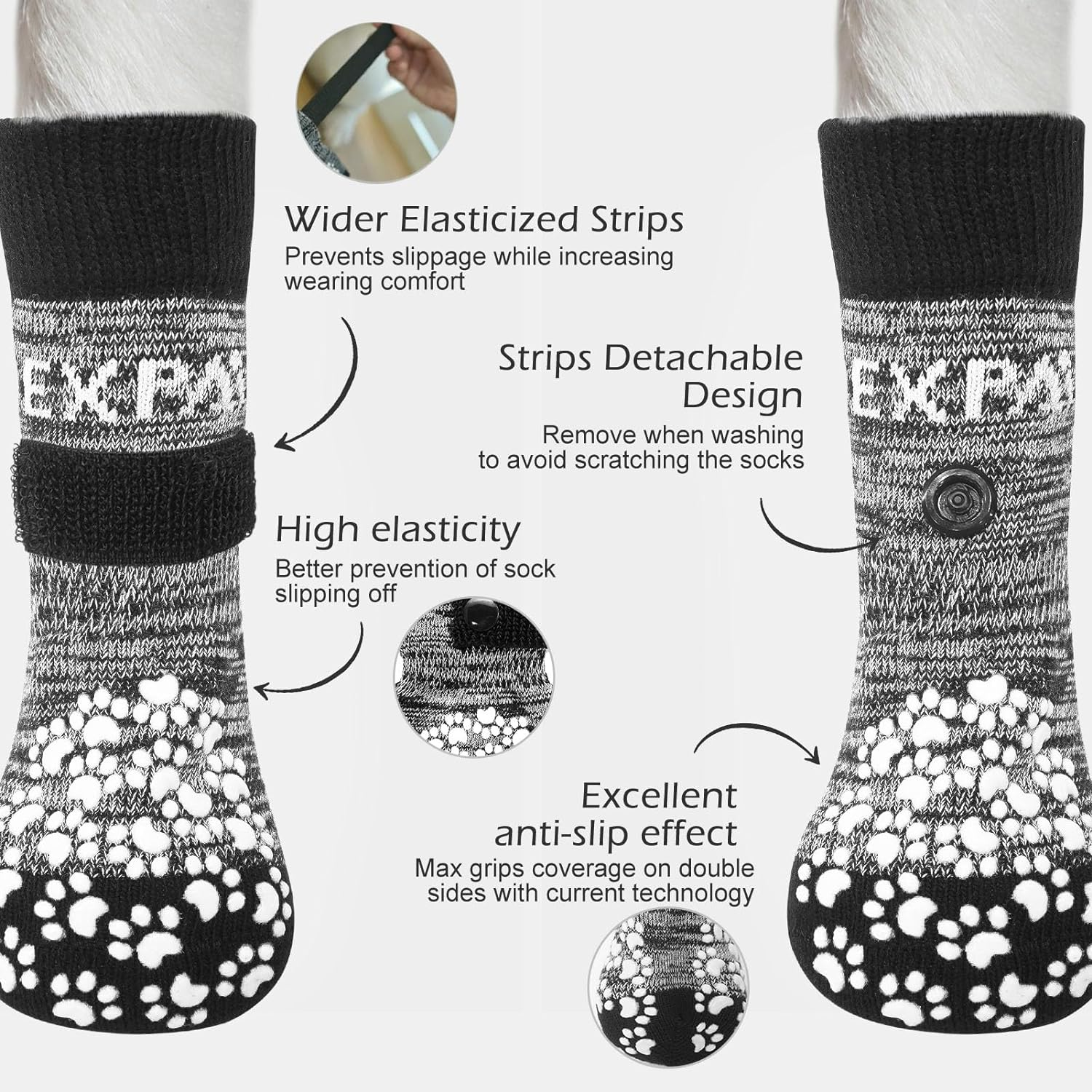 EXPAWLORER Anti-Slip Dog Socks-Double Sides Grips Traction Control on Hardwood Floor,Dog Boots for Winter,Dog Shoes for Cold Pavement,Paw Protector,Prevents Licking,For Small Medium Large Senior Dogs image number 4
