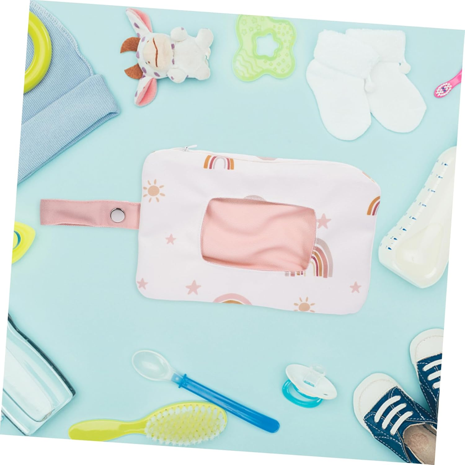 Small Wipes Dispenser Bag Portable Wet Tissue Box Easy Access Loop Stylish Cartoon Design image number 2