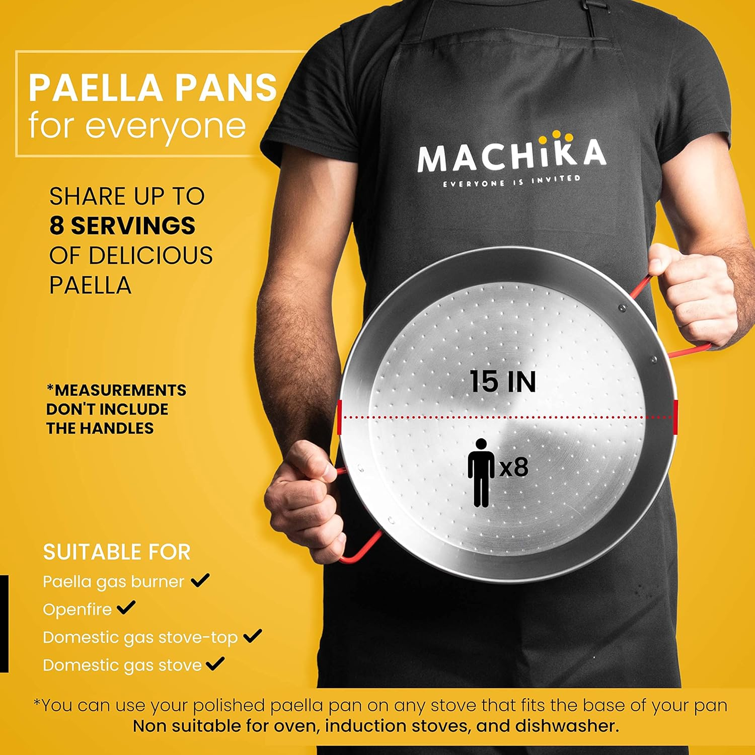 Machika Carbon Steel Pan, Premium Paella Pan for Perfect Socarrat, Versatile Carbon Steel Skillet for Indoor/Outdoor Cooking, Convex Bottom Design, 15 Inches/8 Servings image number 2