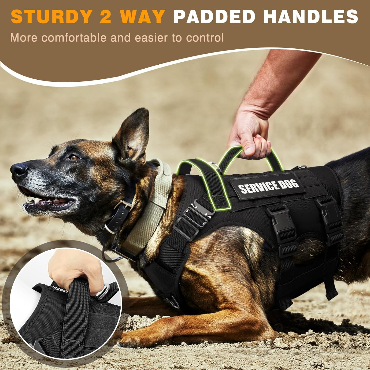 WINSEE Service Dog Vest Harness for Large Dog, Tactical Working MOLLE Vest with 10 Pet Patches, No Pull Heavy Duty Harness for Training Walking image number 2