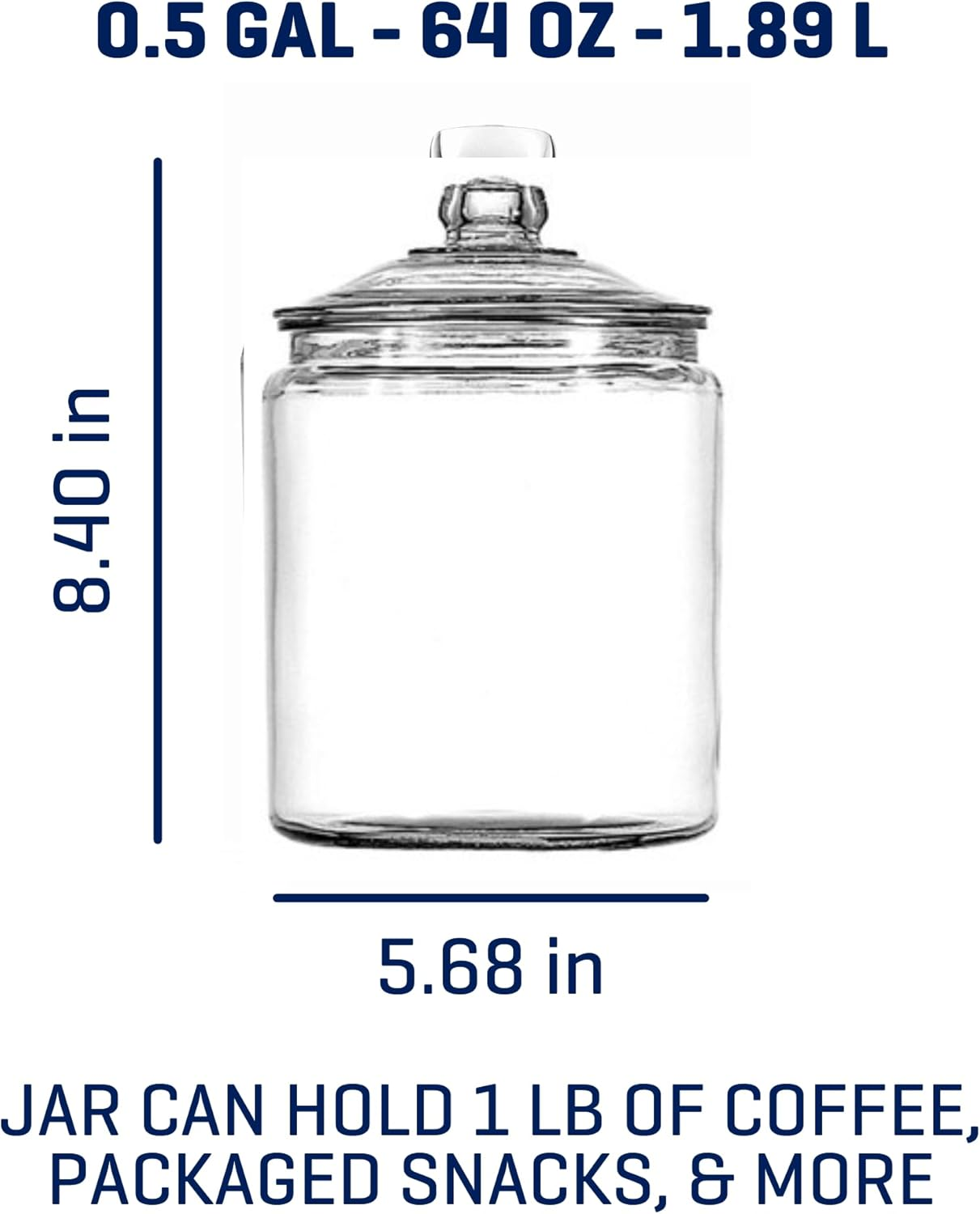 Anchor Hocking Heritage Hill Glass Storage Jar with Lid, Clear &ndash; Durable Reusable Glass Canister for Food, Pantry, or Countertop Storage &ndash; Classic Design &ndash; Dishwasher Safe, 0.5-Gallon Capacity image number 3