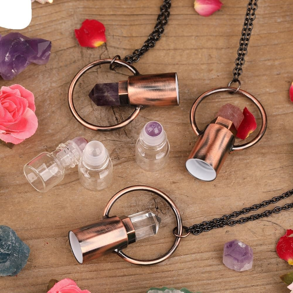 2ML Natural Amethysts Strawberry Quartz Roll on Perfume Bottle Pendant Necklace Women Quartz Crystal Essential Oil Roller Bottle (Size : Amazonite) image number 1