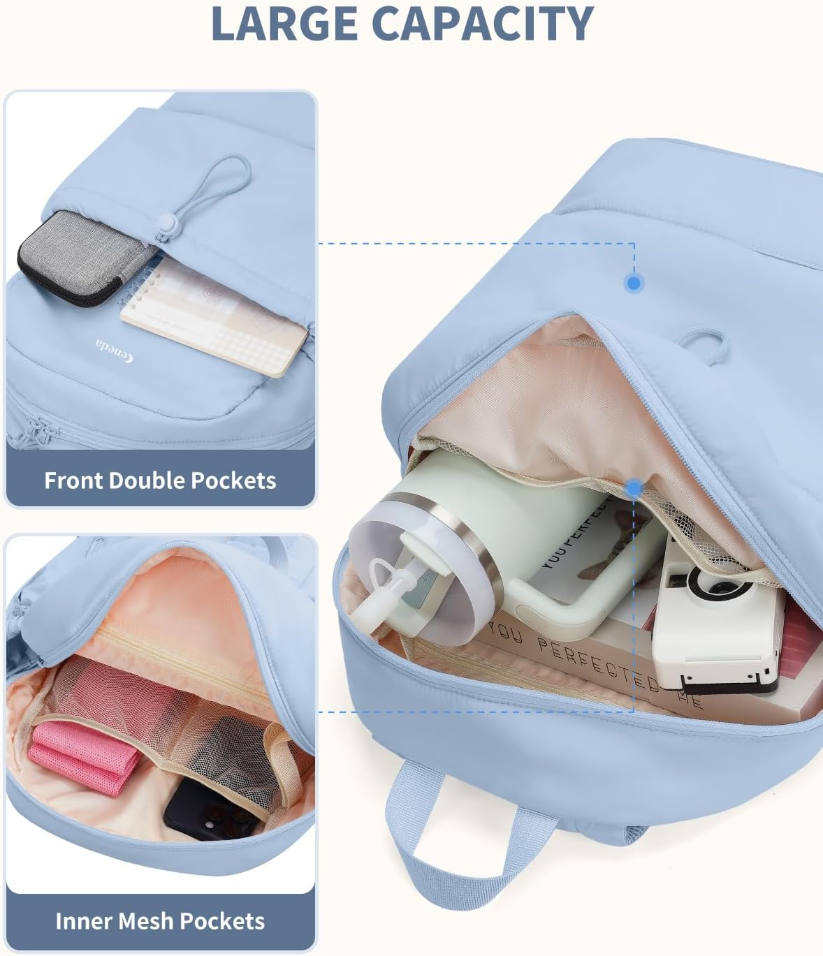 Ceneda Gym Backpack for Women, Lightweight Puffer Backpack with Shoe Compartment, Wet Pocket & Cup Holder image number 3