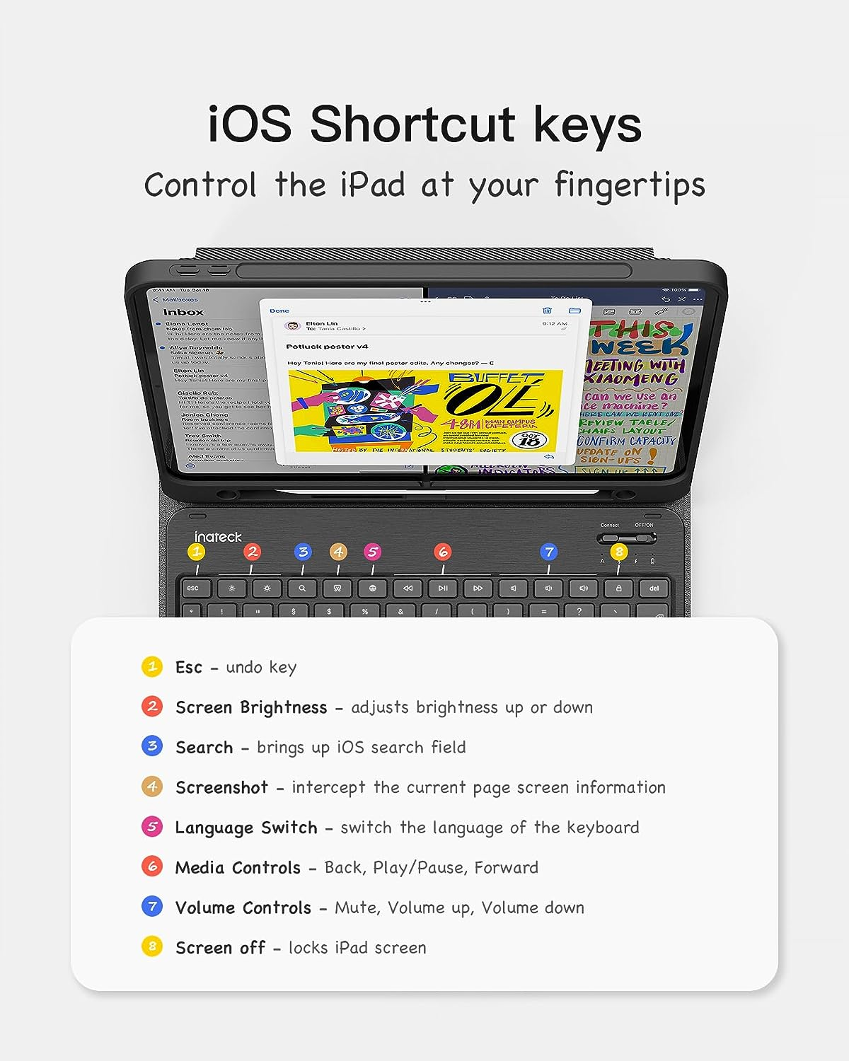 Inateck Ipad 10Th/11Th Generation Keyboard Case, Compatible A16 2025 11", Air 11" M3/M2 (2025/2024), Air 5/4, Pro 11 4/3/2/1, Magnetic Detachable Keyboard with Pencil Holder, KB04002 Black image number 2