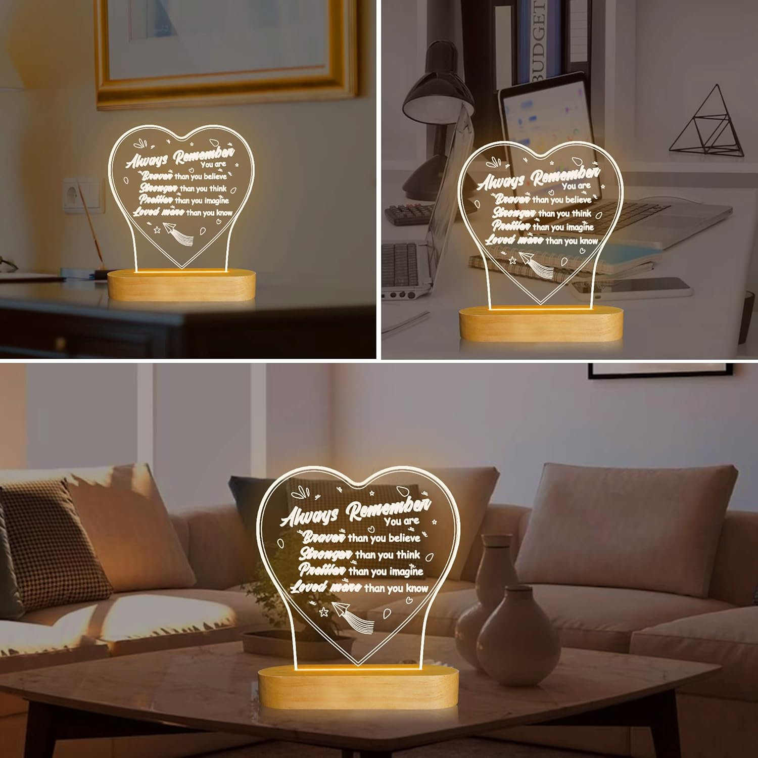 FULLOSUN Sister Present, Friendship Night Light Women Thank You Present, Warm White Wooden Desk Lamp, Inspirational Rakhi Birthday for BFF Friend Teenage - Love To Moon Frame image number 2