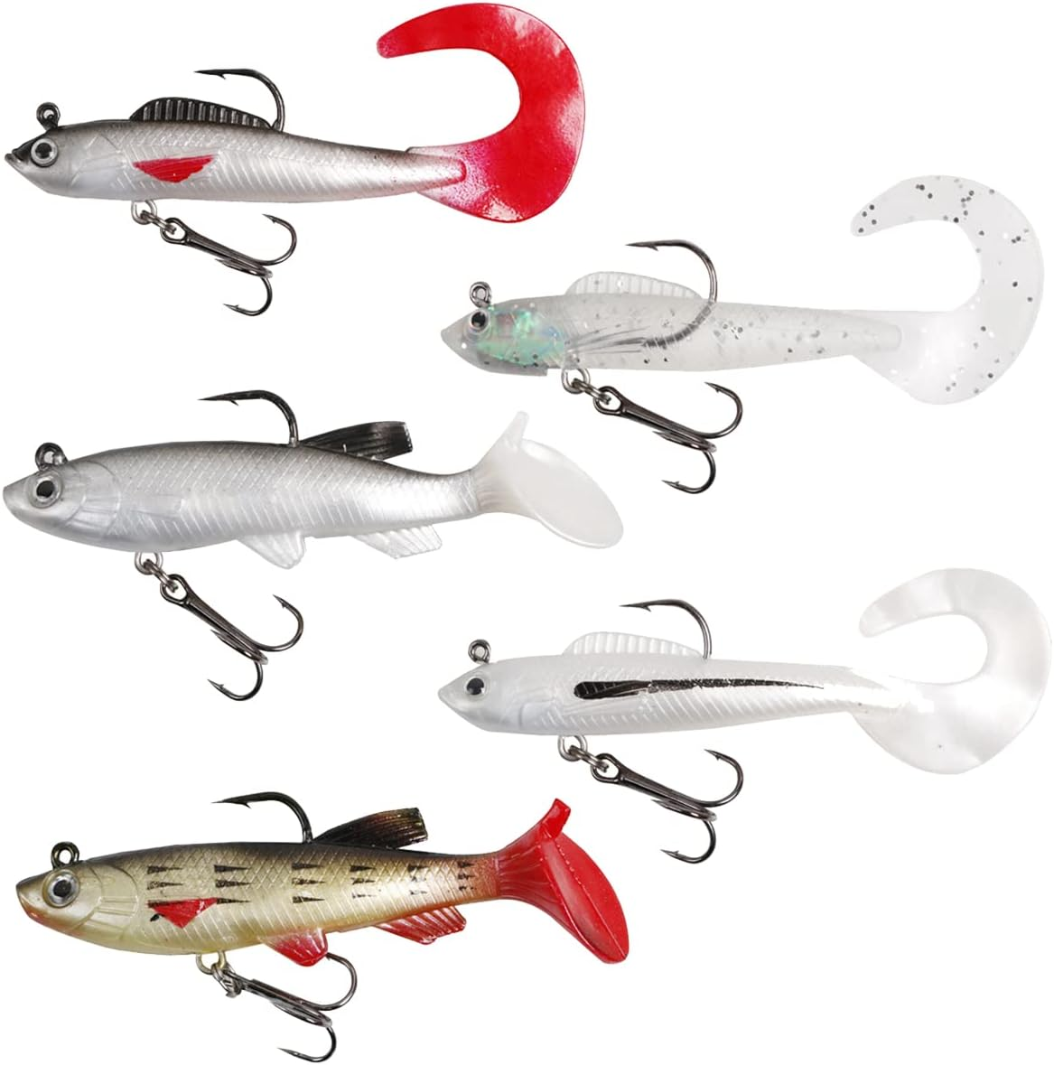 Soft Plastic Lures, 5PCS Paddle Tail Swimbaits Minnow Lures, Soft Fishing Lures, Big Soft Tail Soft Fishing Lure for Sea Bass Pike Trout Perch image number 2