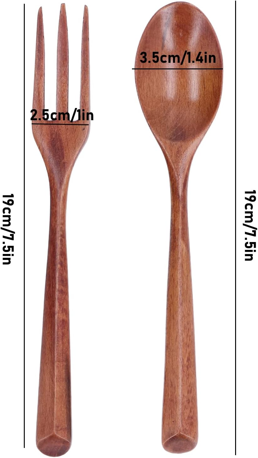 Baxnore 2PCS Wooden Fork Spoon Set, Heat Resistant Wooden Fork Spoon, Scratch Resistant Wooden Flatware, Wood Kitchen Utensil for Cooking image number 1