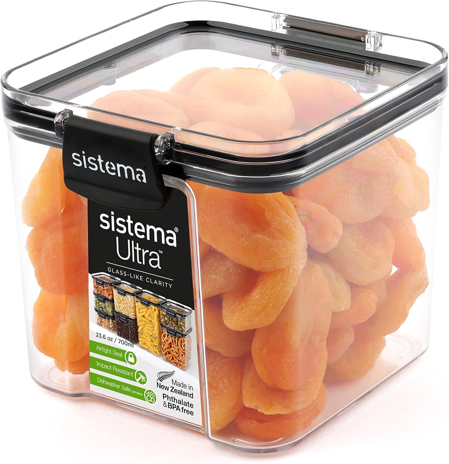 Sistema Ultra Collection Square Food Storage Container, 23.6 Oz./0.7 L, Clear/Black image number 1