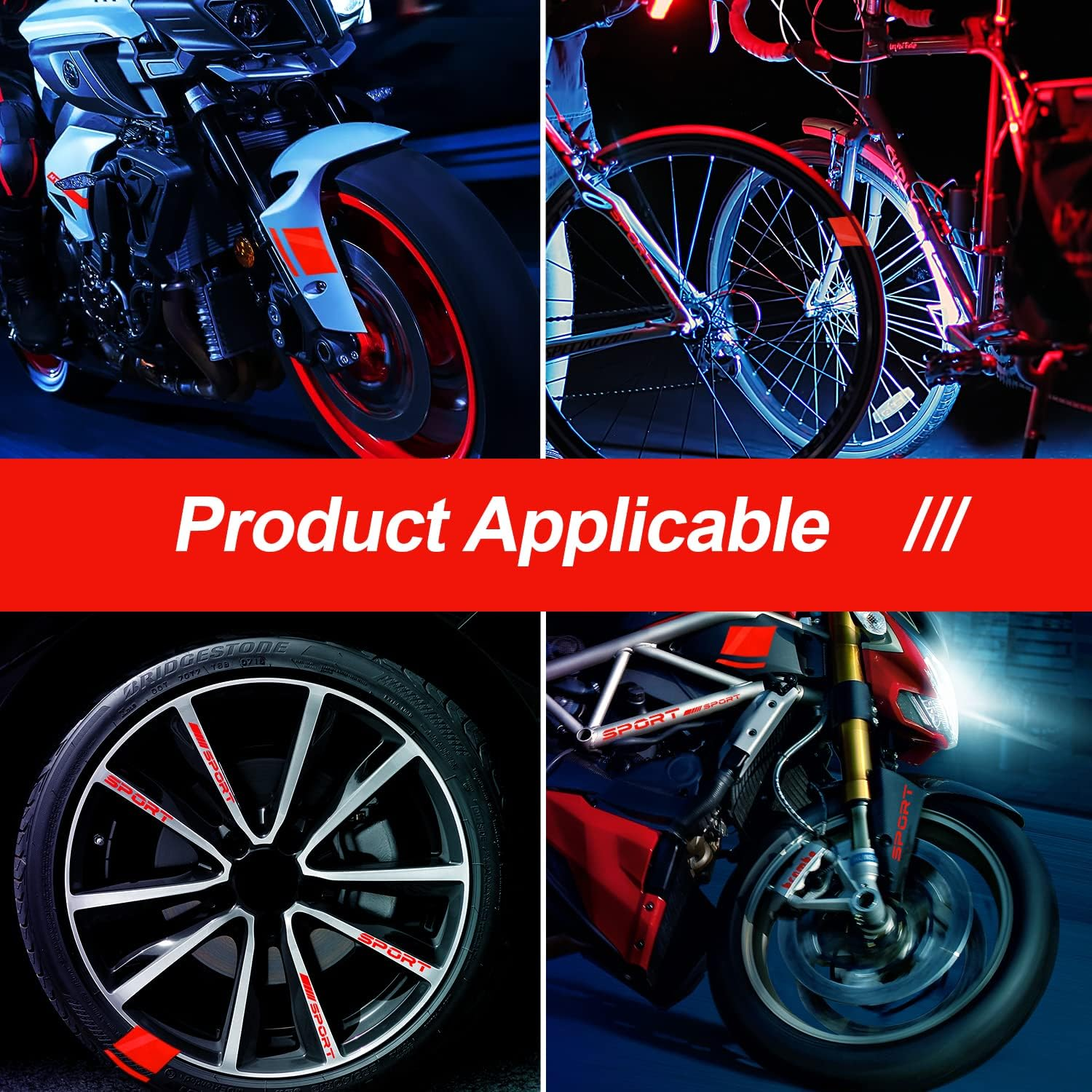 AIEX 12Pcs Wheel Rim Decal Stripes, Red Car Wheel Reflective Stickers Tire Stickers for Cars for 18''- 21'' Wheels Tire Rim Safety Decoration Accessories image number 2