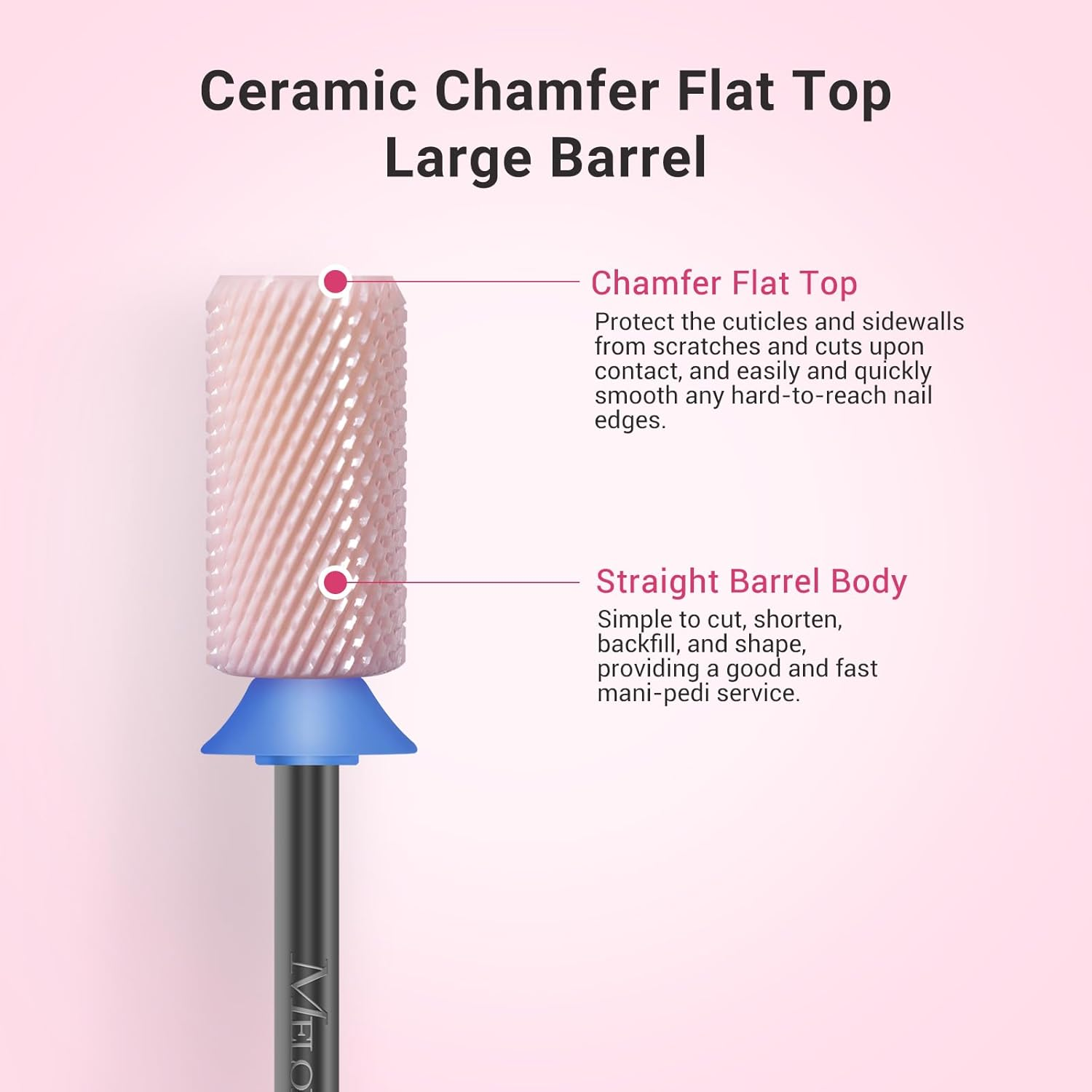 Melodysusie Ceramic Nail Drill Bits, 3/32'' Chamfer Flat Top Large Barrel Bits, Fast Remove Acrylic or Hard Gel, Nail Tool for Manicure Pedicure, Salon Home, Professional or Beginner, Pink, Medium image number 2