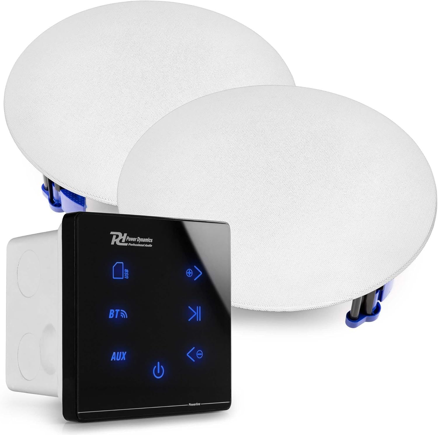 Power Dynamics Powerline A50B Bluetooth Ceiling Speaker System with Amplifier - 2X In-Ceiling Speakers for Home, Bathroom, Seamless Audio Experience, Wall Mounted Bluetooth Amplifier image number 1