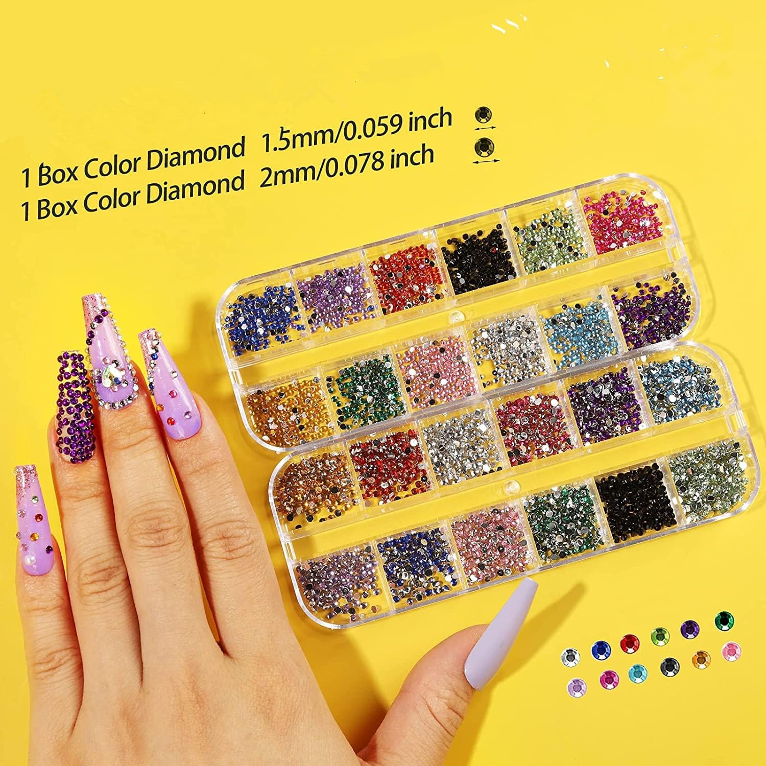 JZS Nail Rhinestones, Nail Gem Design Set, 3D Nail Art Accessories, Nail Decoration Kit,Style 1 image number 3