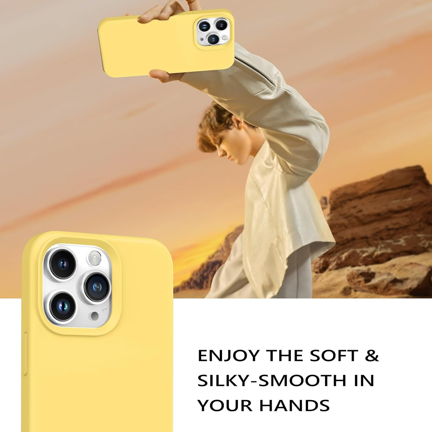 GUAGUA Case for Iphone 15 Pro, Liquid Silicone Soft Gel Rubber Slim Thin Microfiber Lining Cushion Texture Cover Shockproof Protective Phone Cover for Iphone 15 Pro 6.1 Inch, Yellow image number 2