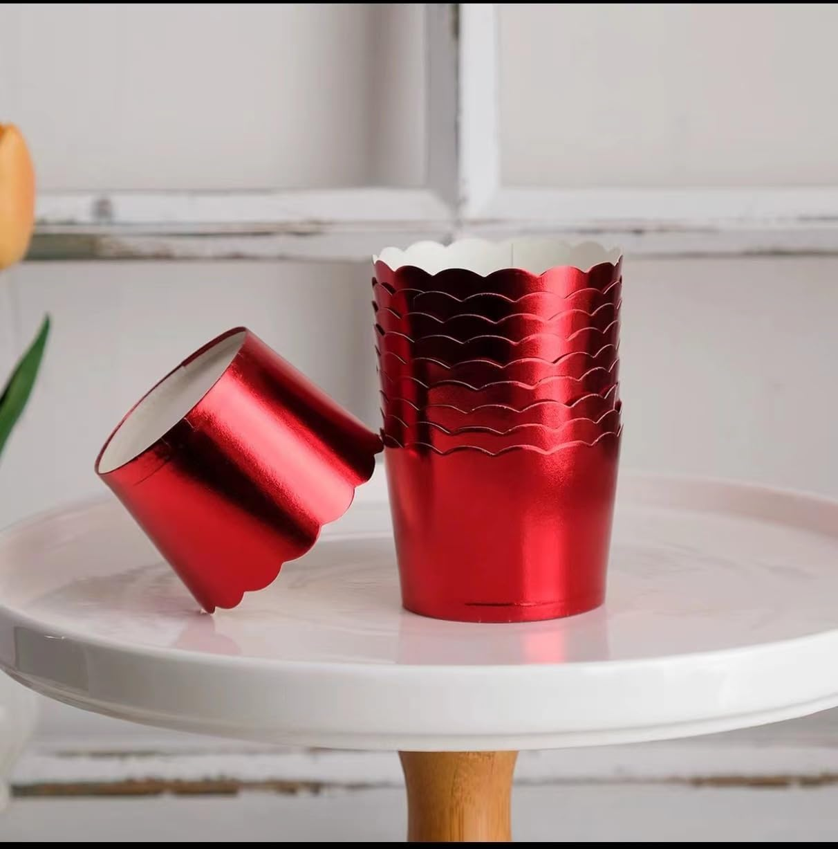 50 Pcs Paper Cupcake Liners Baking Cups, Holiday/Parties/Wedding/Anniversary Red image number 2