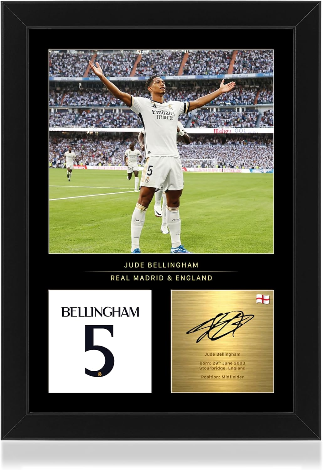 Win FC Jude Bellingham A4 Digital Signed Mounted Photo Display Real Madrid Fan Gift