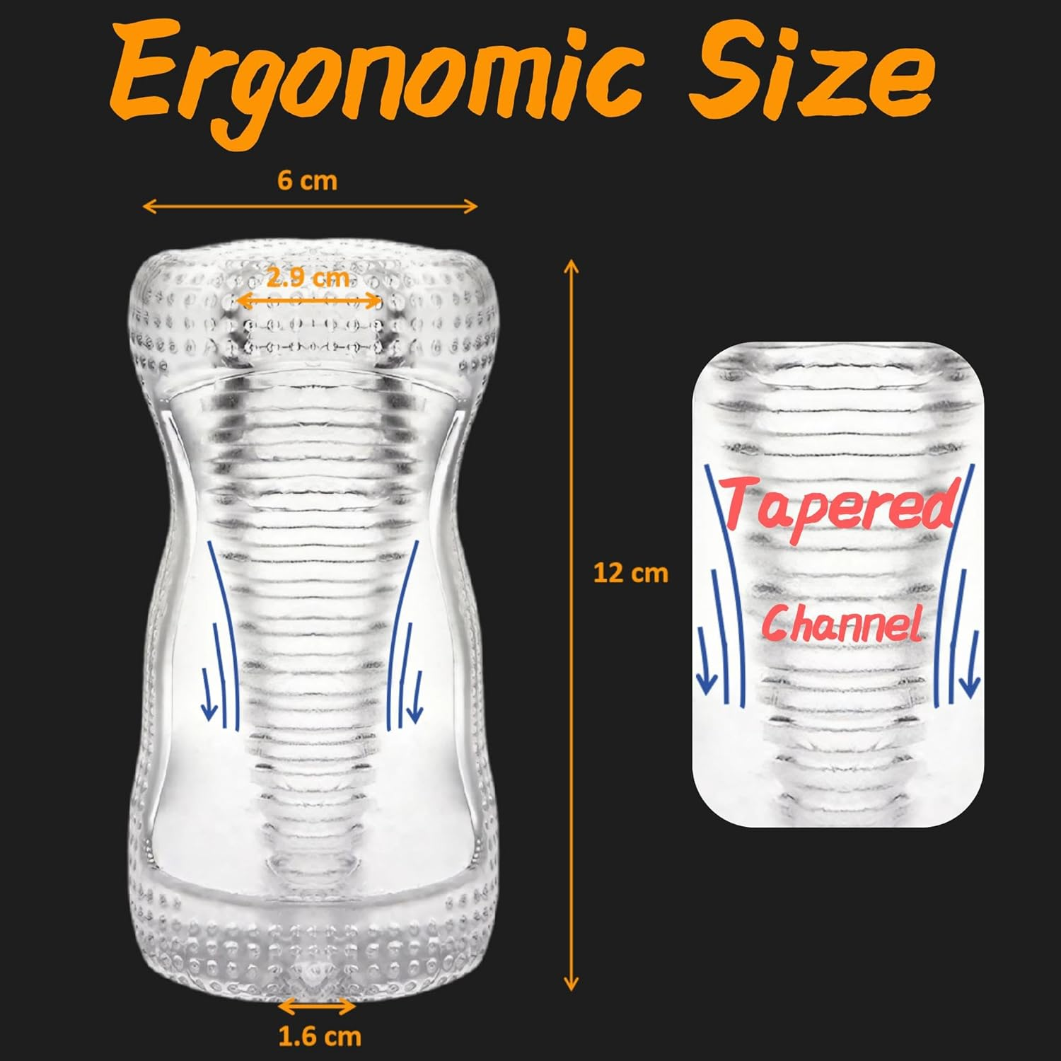 ZERKOR Transparent Male Masturbator &ndash; Manual, TPE, Dual-Ended, Soft, Tapered Channel Realistic Textured Pussy Ass Masturbating Stroker, Masturbation Cup Sex Toy for Straight Gay Men image number 1