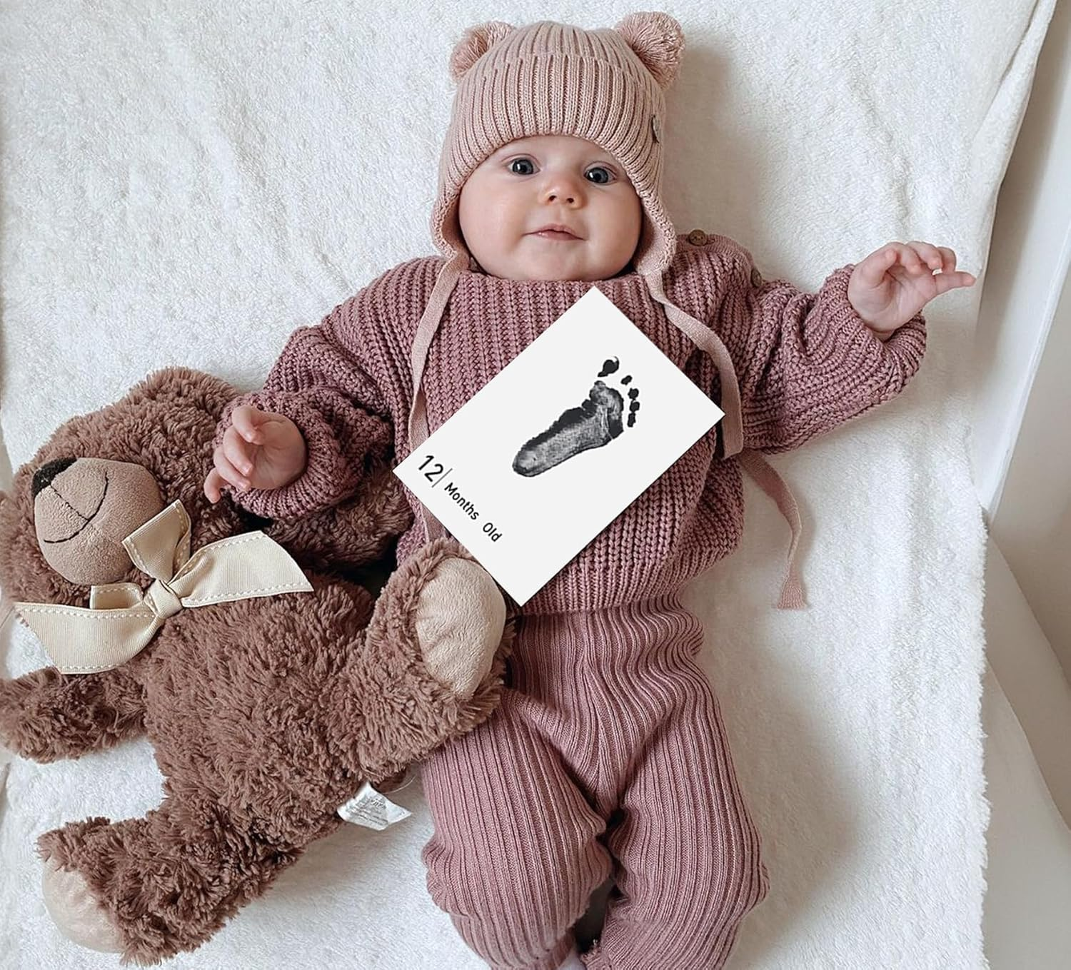 14 Pieces Baby Inkless Milestone Cards,1 Month to 12 Month Hand and Footprint Kit,Dog or Cat Pet Paw Print Kit,Newborn Safe Inkless Pad,Hello World Newborn Sign Memory Kit(14 Ink Pad+14 Papers) image number 5