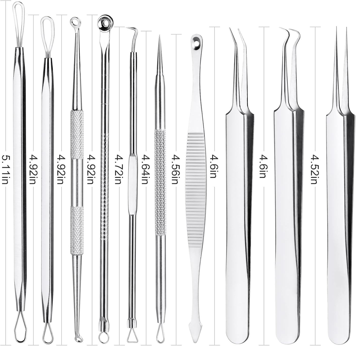 Baxrou Professional Pimple Comedone Extractor Popper Tool - 10 Pcs, Silver, Stainless Steel, Facial & Nose, Acne Removal Kit with Metal Box image number 1
