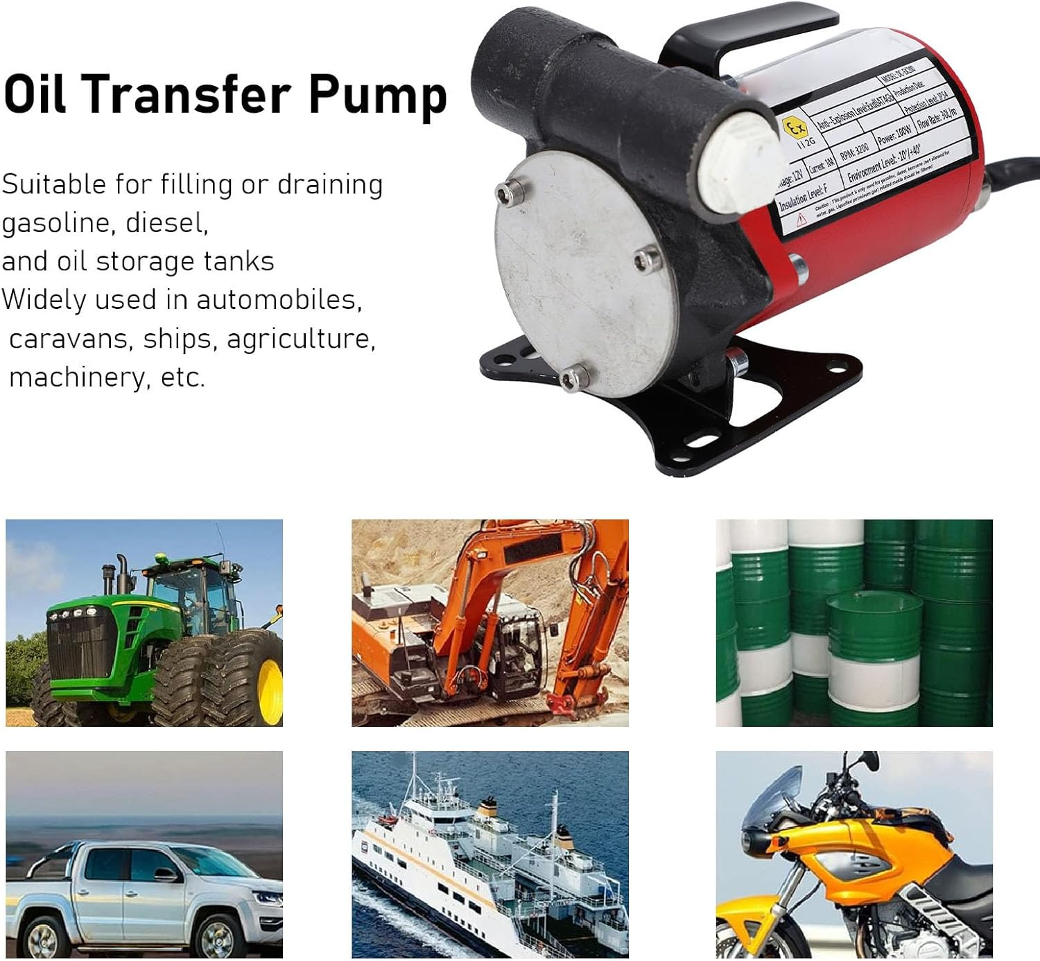 Bewinner 12V Fuel Pump - Explosion Proof Quiet Self Priming Oil Transfer Pump, 12V Gasoline Pump with Switch for Kerosene image number 6