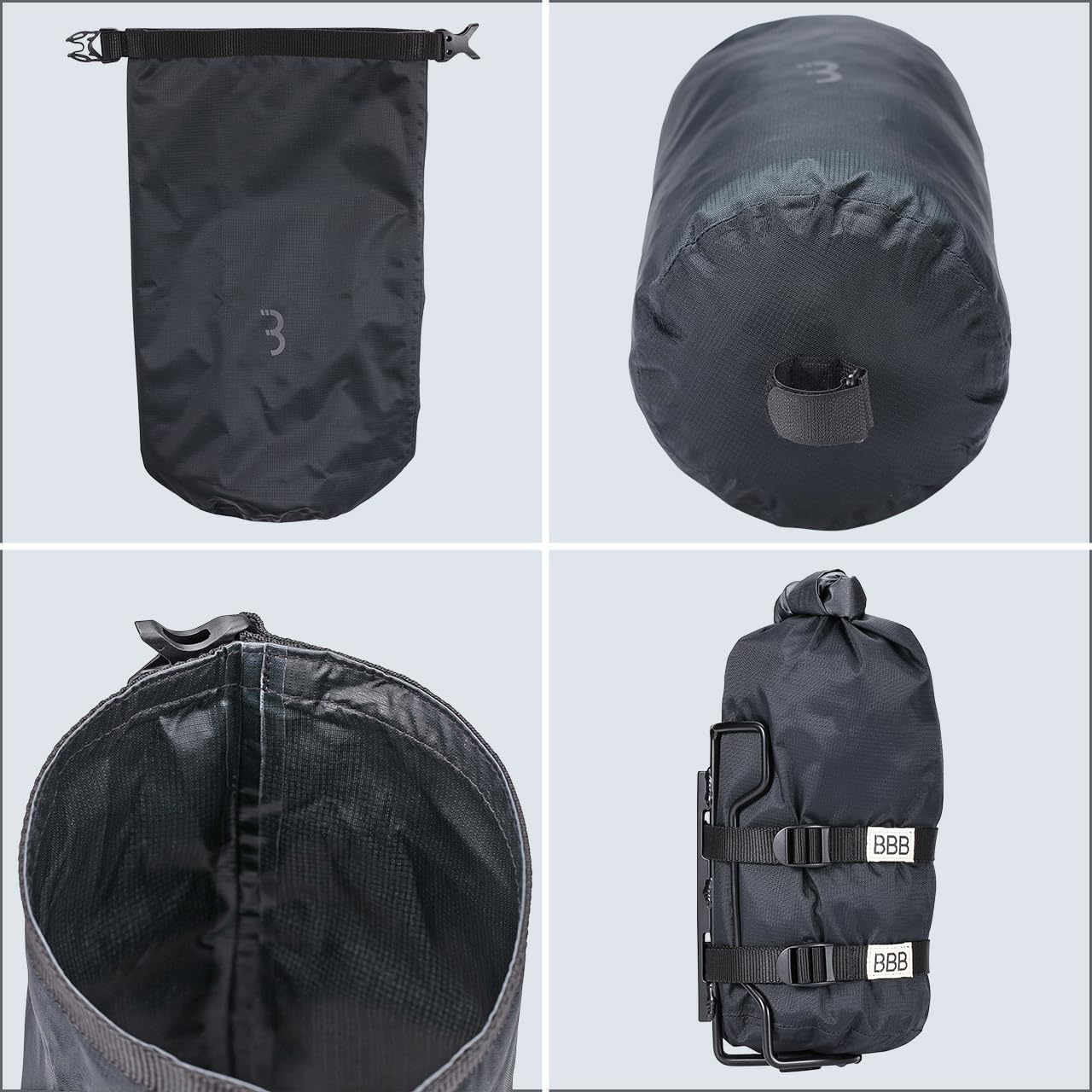 BBB Cycling Stackpack Waterproof Dry Bag Bikepacking Dry Roll Top Closure Lightweight Carrying Rack Included Bsb-145,Black image number 2