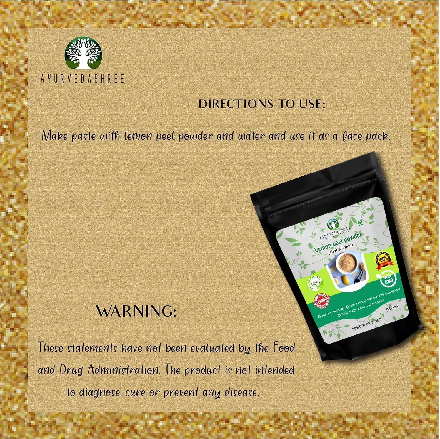 AYURVEDASHREE Lemon Peel Powder 100 Gm 100% Pure Processed from Sun Shade Dried Lemon Peel