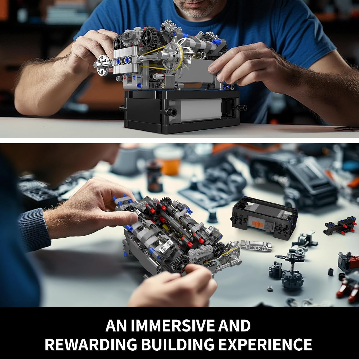 Mould King 10206 Technik V8 Engine Model Kit That Runs - Build Your Own Mini Engine, Car Engine Building Toys for Kids/Adults Collections(737 Pieces) image number 3