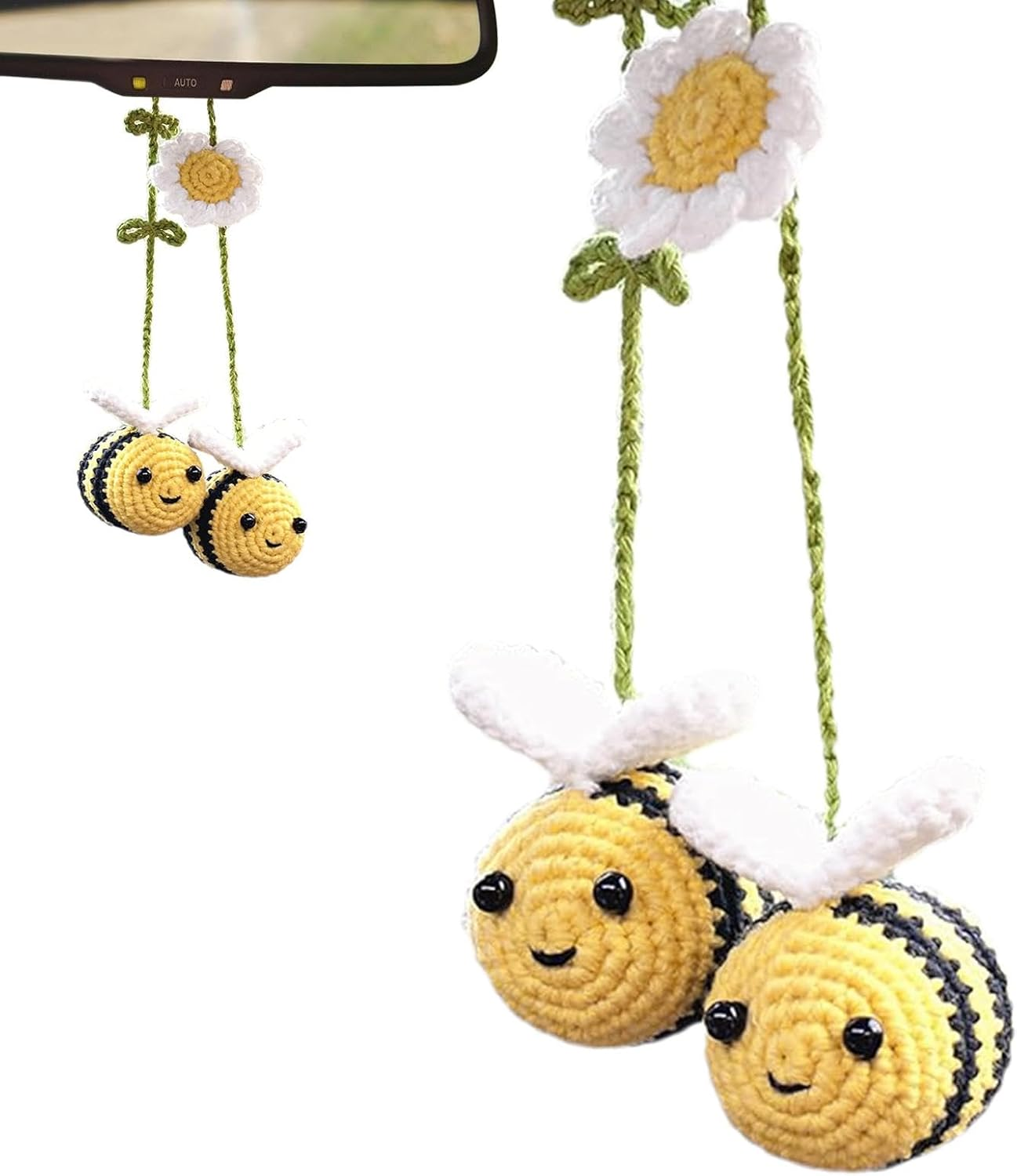 Knitted Car Decoration, Bee Handmade Crochet Car Ornament, Crochet Car Accessories, Cute Flower Knitting Pendant, Automotive Interior Decoration for Bee Lovers image number 4