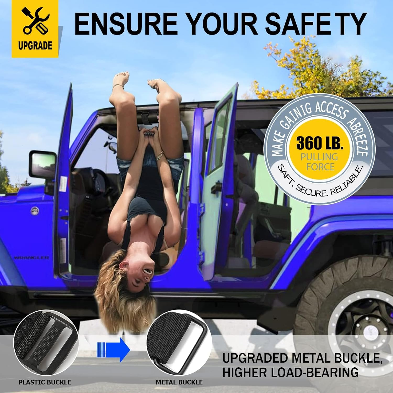 Grab Handle Set for Jeep Wrangler Roll Bars (2 Pack) Easy-To-Fit 3 Straps Design for 1987-2017 Modelswrangler Accessories (Black) image number 5