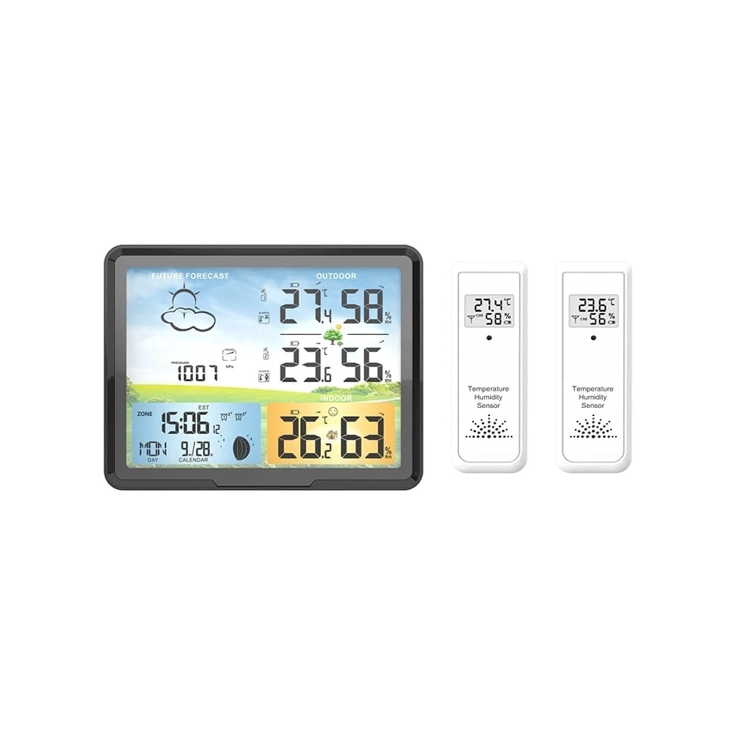 Wireless Weather Station 7" Colorful LCD Indoor Digital Thermometer Hygrometer Moon Phase Barometer Alarm Clock Forecast Sensor image number 5