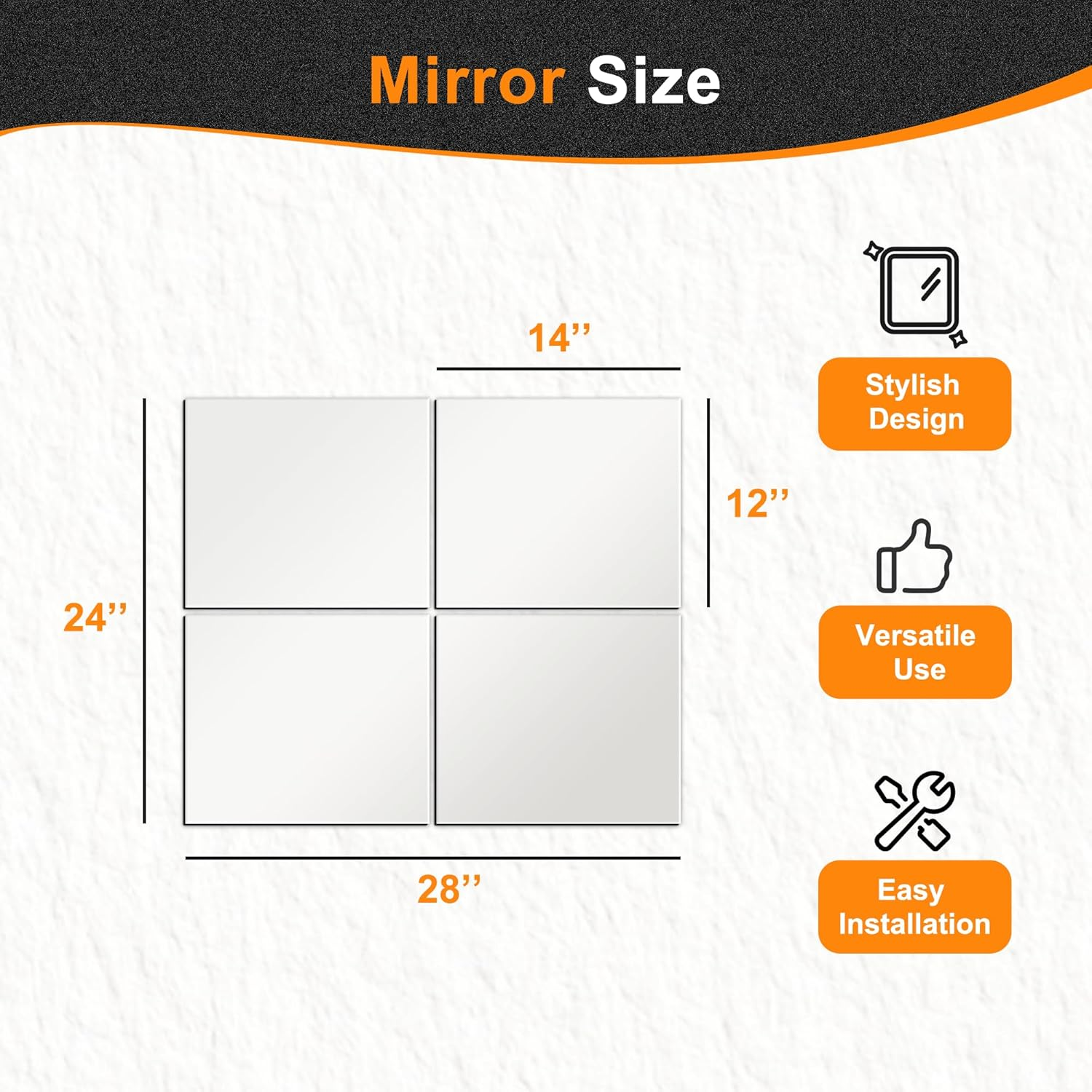 Delma Glass Full Length Wall Mirror Tiles, 14'' X 12'' X 4PCS, Frameless Full Body Mirror Tiles for Bedroom, Full Length Mirror Wall Mounted for Home Gym, Door (Glass - 14'' X 12'' X 0.1'' - 4PCS) image number 4