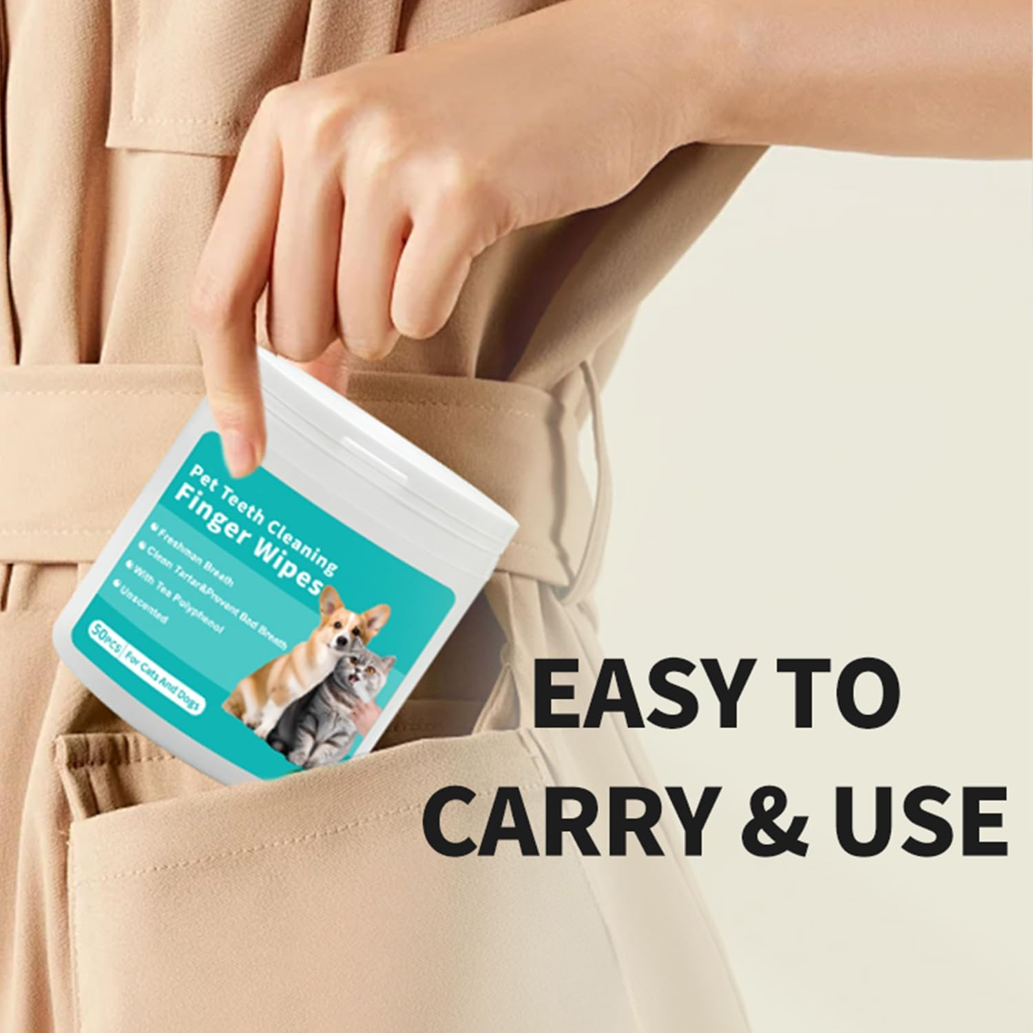 Pet Teeth Cleaning Wipes for Dogs & Cats, Remove Bad Breath by Removing Plaque and Tartar Buildup No-Rinse Dog Finger Toothbrush, Disposable Gentle Cleaning & Gum Care Pet Wipes, 50 Pcs image number 5