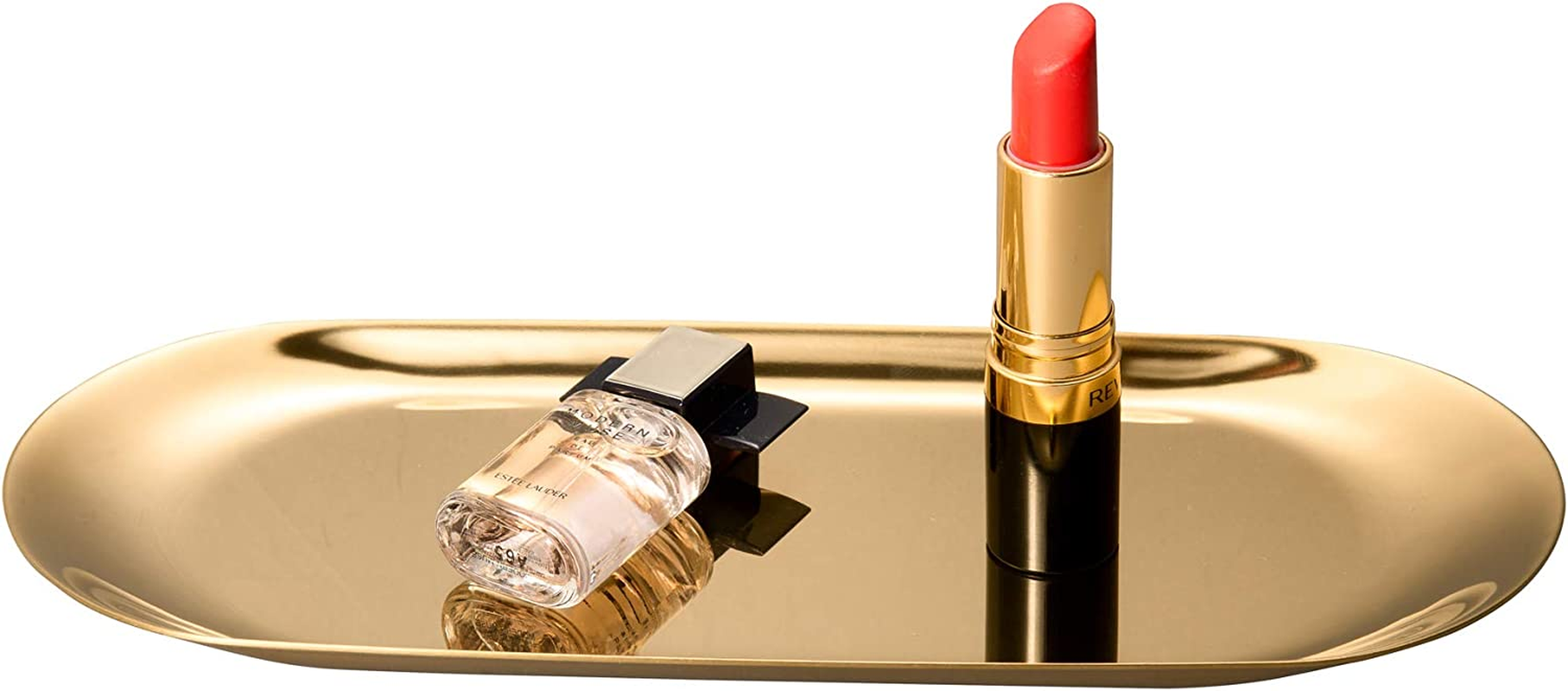 IMEEA Small Gold Stainless Steel Vanity Tray for Cosmetics, Candles, Makeup and Small Items - Elegant Perfume Trays Bathroom Organizer Trays (23 X 9.5Cm) (Gold) image number 5