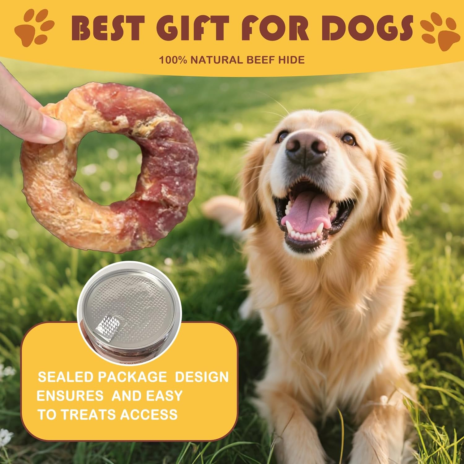 Chicken and Duck Wrapped Dog Chews Grain Free, Protein Rich Jerky with Beef Hide, Fun Donut-Shaped Treats for Small and Large Dogs, No Artificial Flavors,4Pcs image number 3