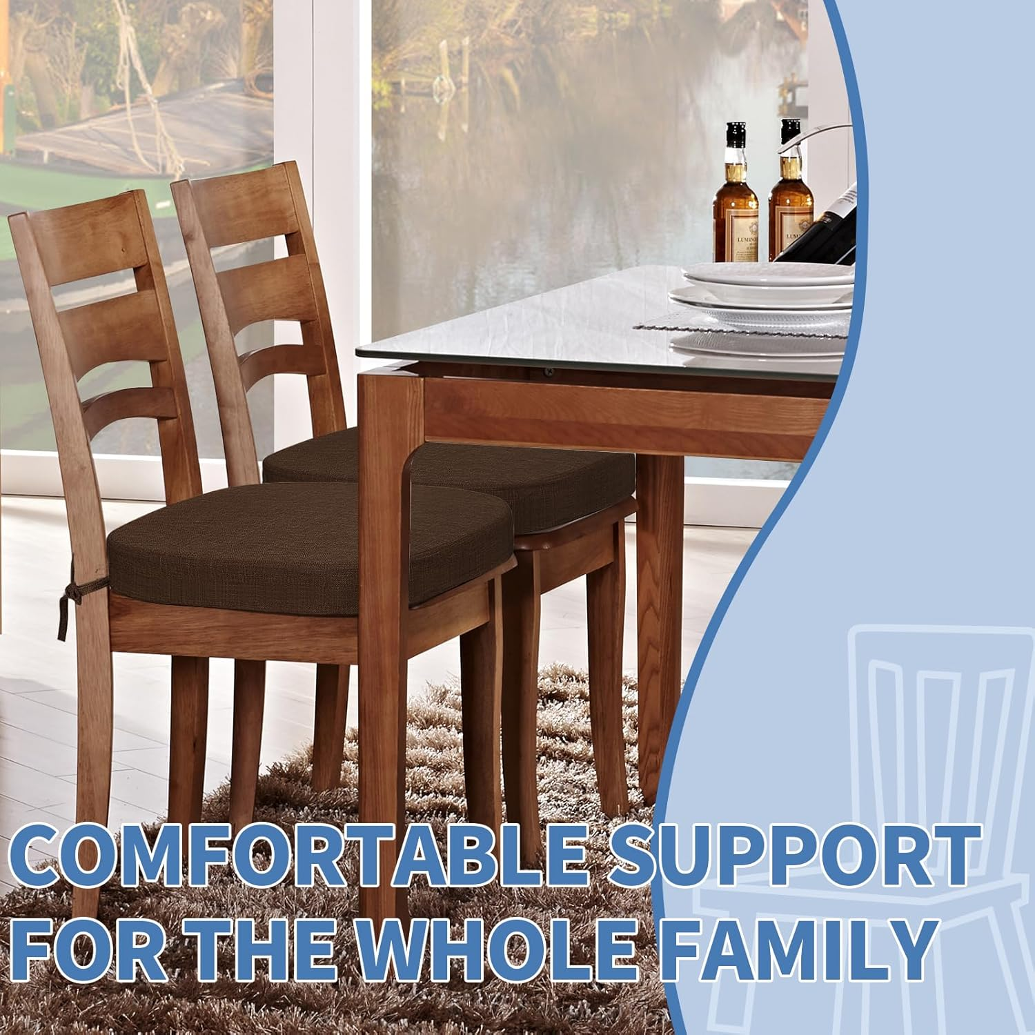 BUYUE Thickened 2.5" Dining Chair Cushions Set of 6, U-Shape High Density Foam Comfortable Chair Pads for Kitchen, Slip Resistant Indoor Seat Cushions (6 PCS, Chocolate) - 4, Beige image number 4