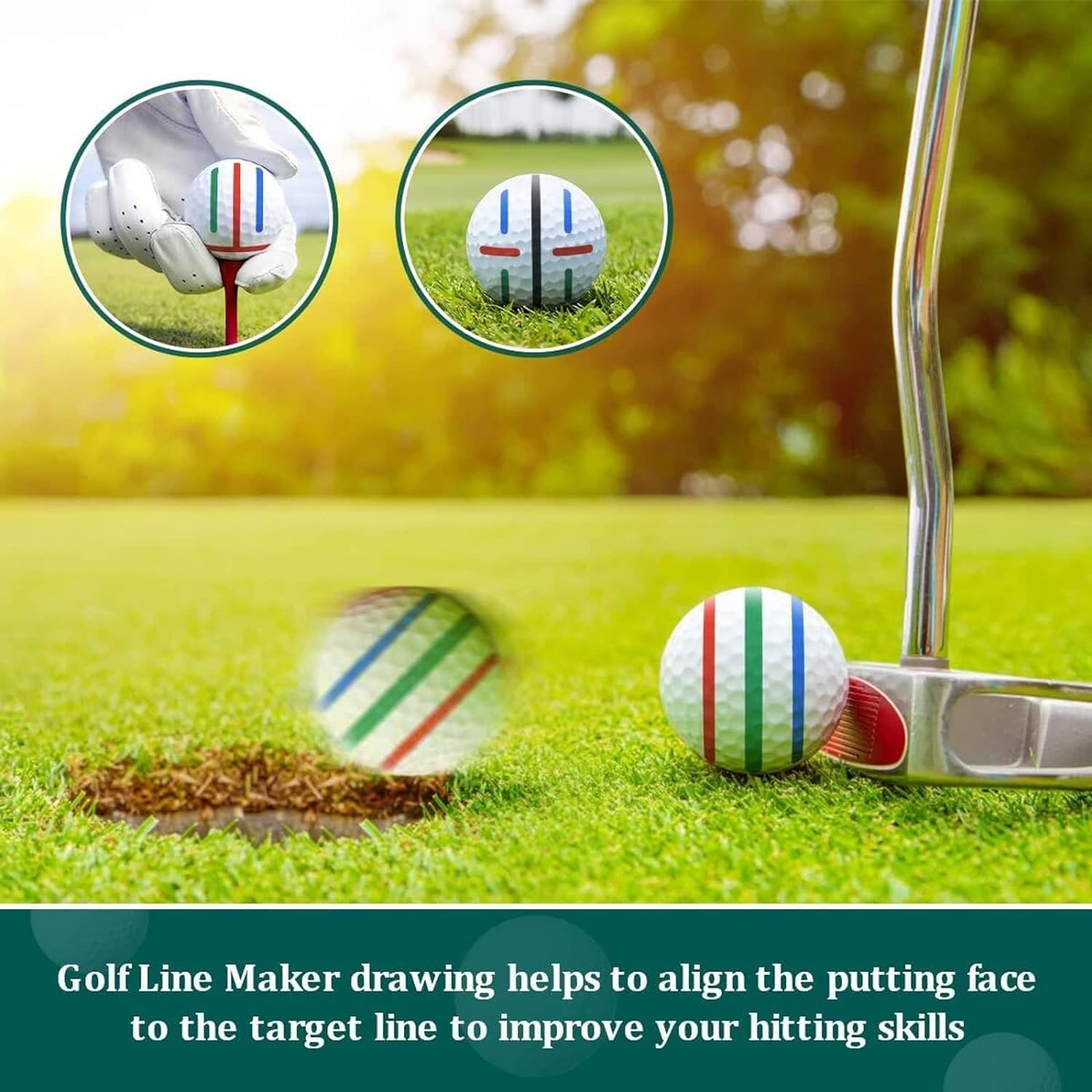 Golf Ball Line Marker Tool, 9 Pcs Golf Ball Marker Alignment Kit, 5 Golf Ball Marking Stencils and 4 Colors Golf Ball Markers for Better Beginning Golf Ball Training image number 6